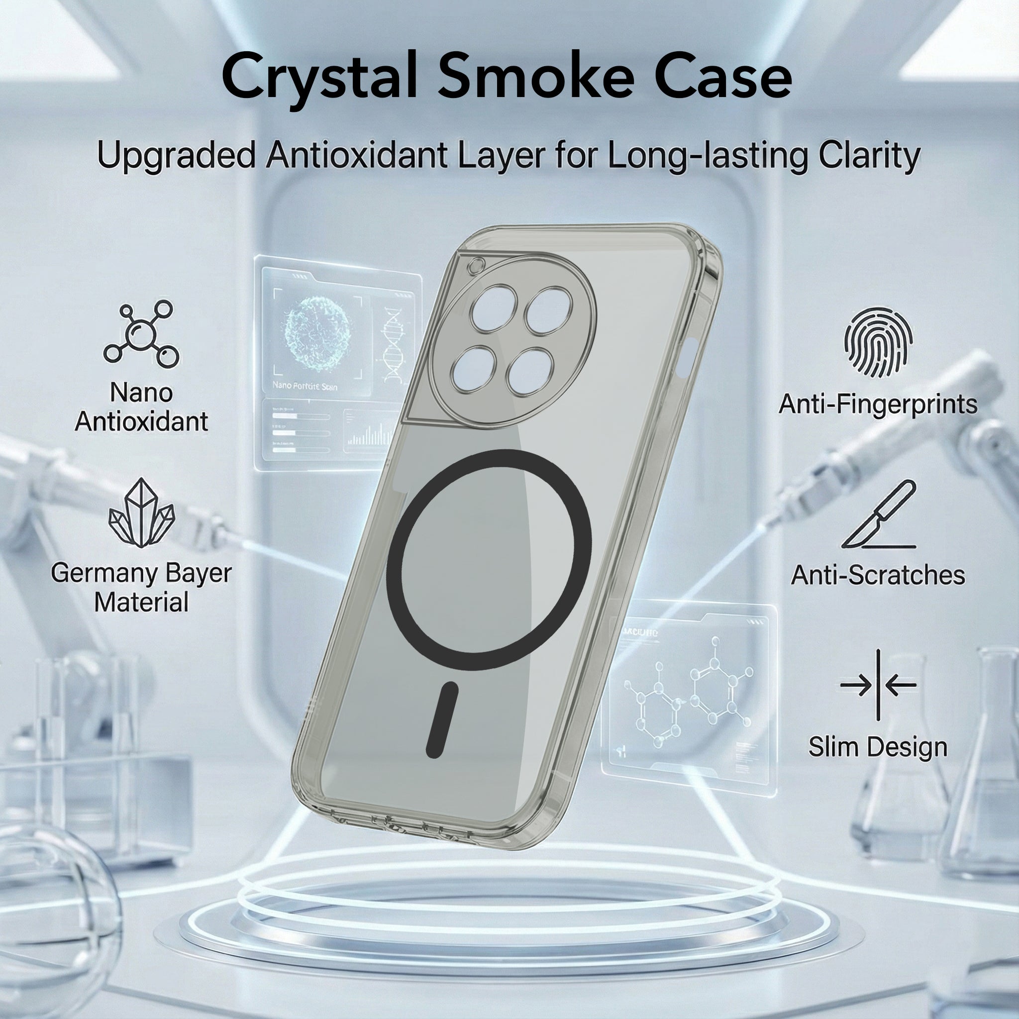 For OnePlus 12R 5G Back Cover Case Lifetime Anti-Yellow MagSafe Compatible Clear (Sleek Hard Crystal | Shockproof and Camera Protection)