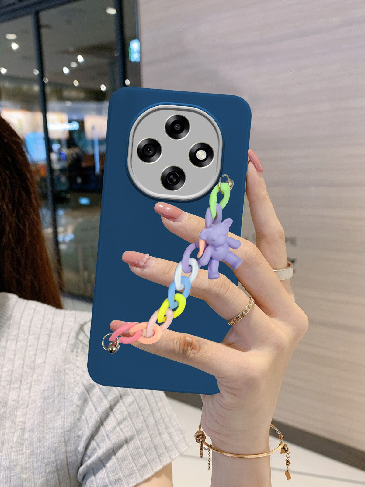 For Oppo F31 Pro Back Cover Case (Matte Finish |Wrist Hanging Chain | Teddy Bracelet Charms | Full Camera Protection)
