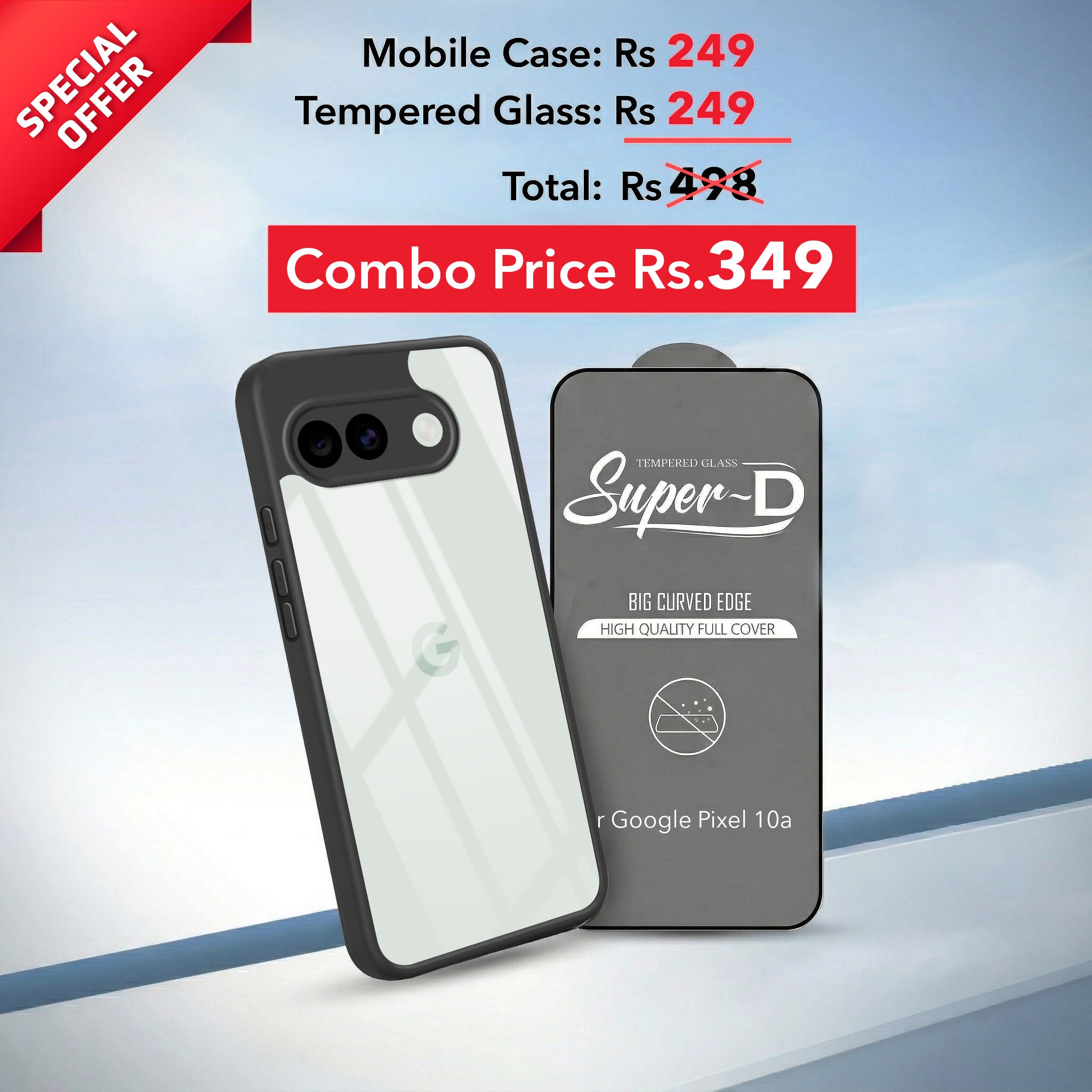 For Google Pixel 10a Combo with Back Cover and 9H Tempered Glass (Lifetime Anti-Yellow | Crystal Clear Shockproof | Oleophobic Coating Screen Glass)