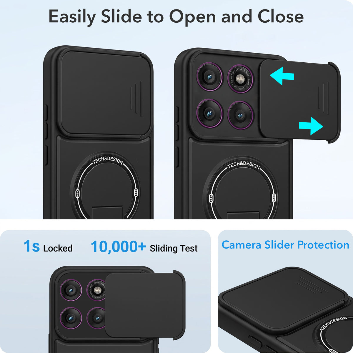 For Motorola Moto Edge 60 Pro Back Case Cover Metallic (Hybrid Armor Kickstand | Sliding Shutter Camera Protection | MagSafe Compatible)