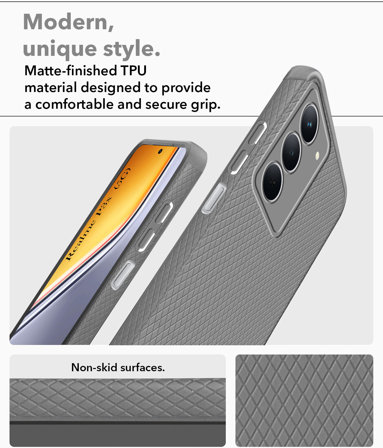 For Realme P3x Back Cover Case (Liquid Silicone | Side Grip | Camera Protection)