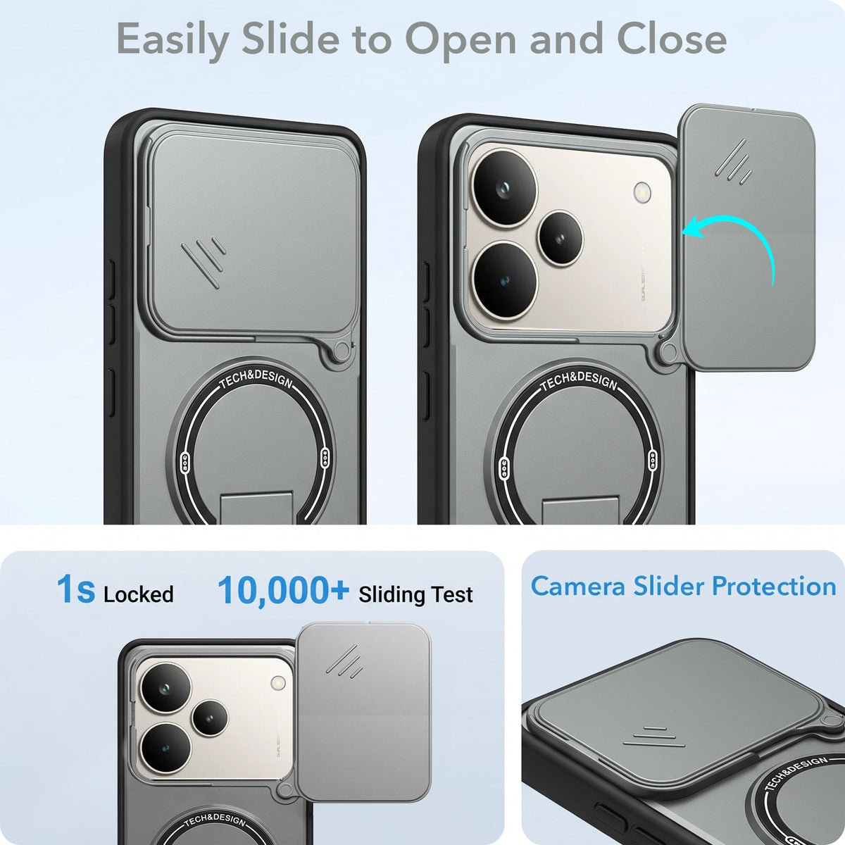 For Realme P4 Pro Back Case Cover Metallic (Hybrid Armor Kickstand | Sliding Shutter Camera Protection | MagSafe Compatible)