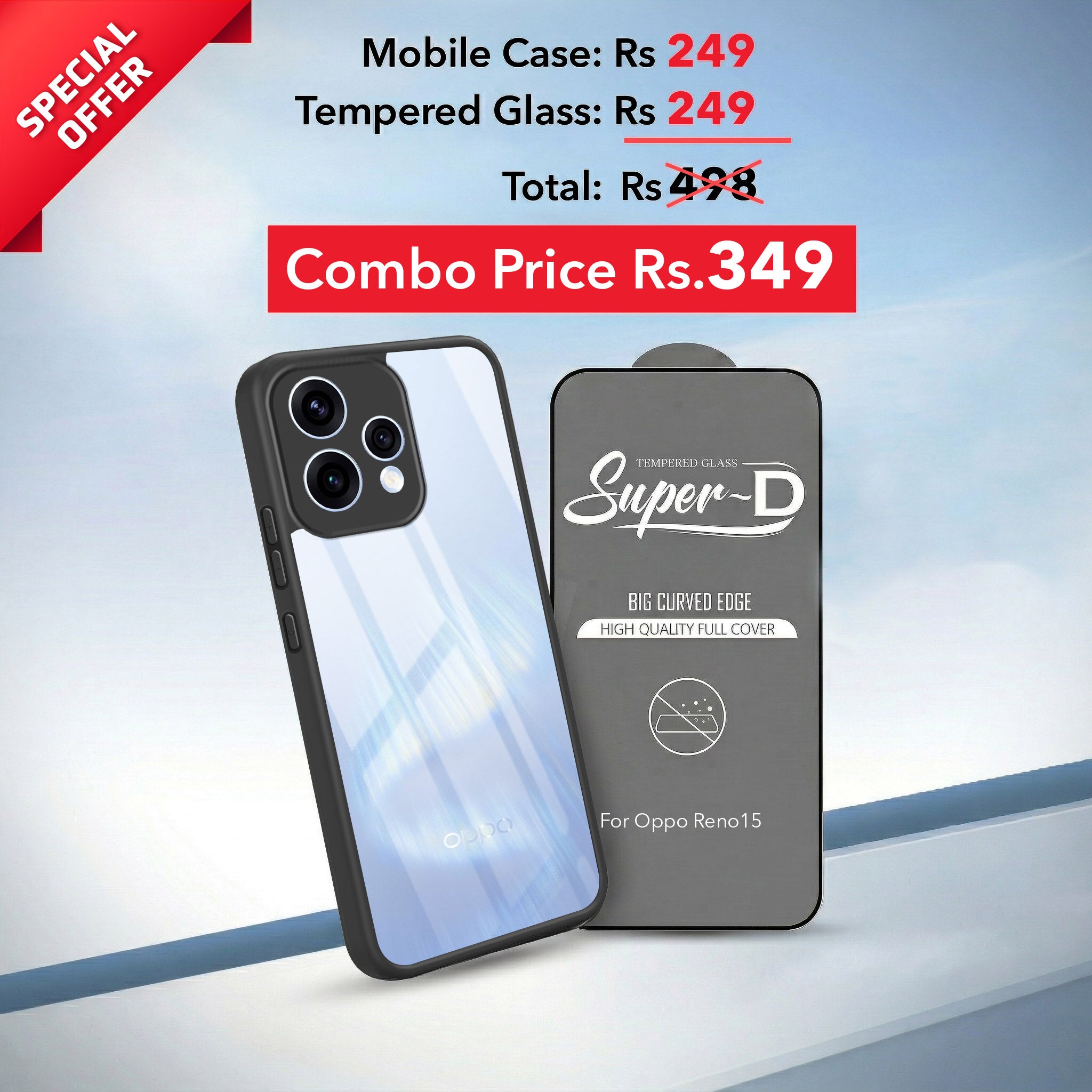 For Oppo Reno15 5G | Oppo Reno 15 5G Combo with Back Cover and 9H Tempered Glass (Lifetime Anti-Yellow | Crystal Clear Shockproof | Oleophobic Coating Screen Glass)