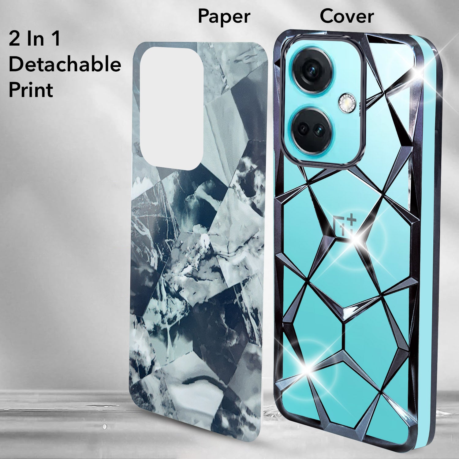 For OnePlus Nord CE 3 Back Cover Case (Dual Design Glitter Sparkle and Detachable Diamond Print Case | Soft and Flexible)