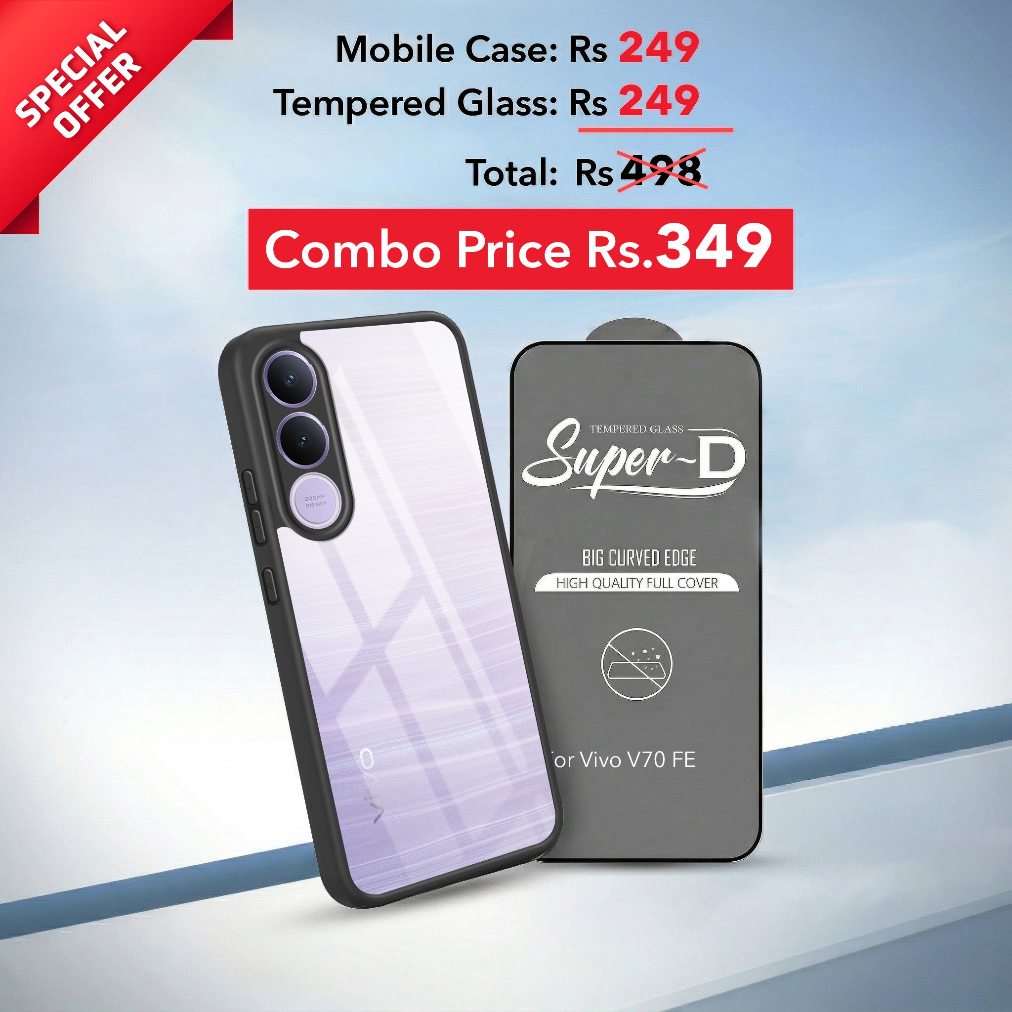 For Vivo V70 FE 5G Combo with Back Cover and 9H Tempered Glass (Lifetime Anti-Yellow | Crystal Clear Shockproof | Oleophobic Coating Screen Glass)