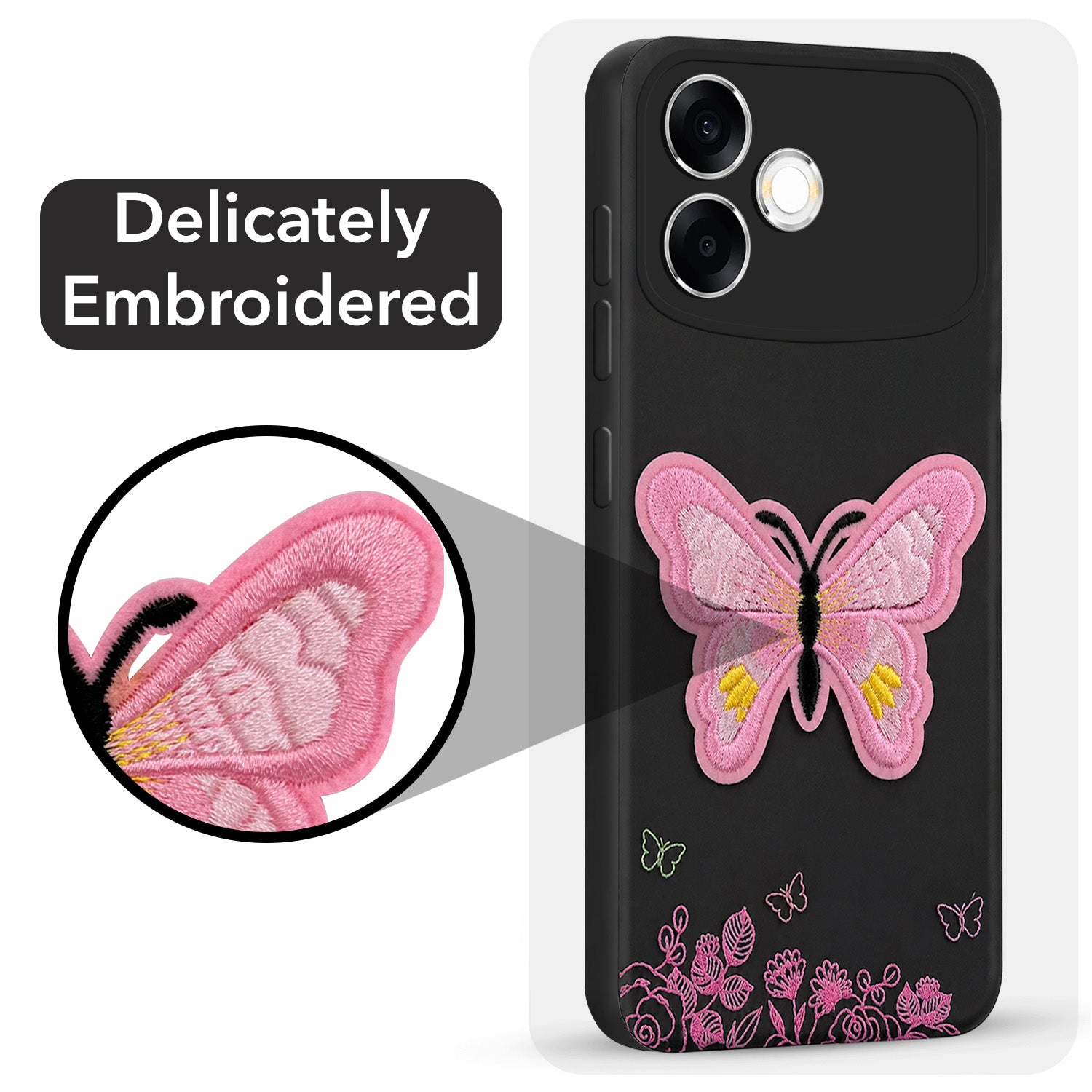 For Oppo F33 Pro 5G Back Cover Case (Soft Butterfly Embroidery | Women Teen Girls | Camera Protection| Matte Silicone)