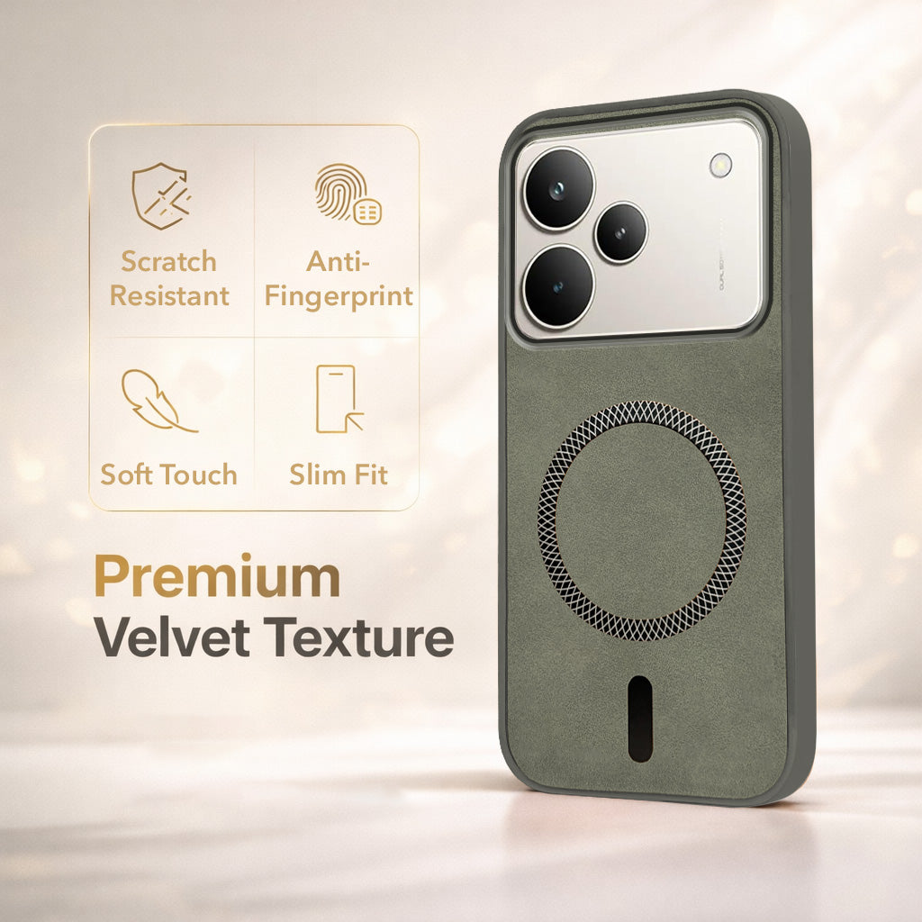 For Realme P4 Pro Back Cover Case Leather Finish (MagSafe Compatible Wireless Charging | Soft Touch | Camera Bump Protection)