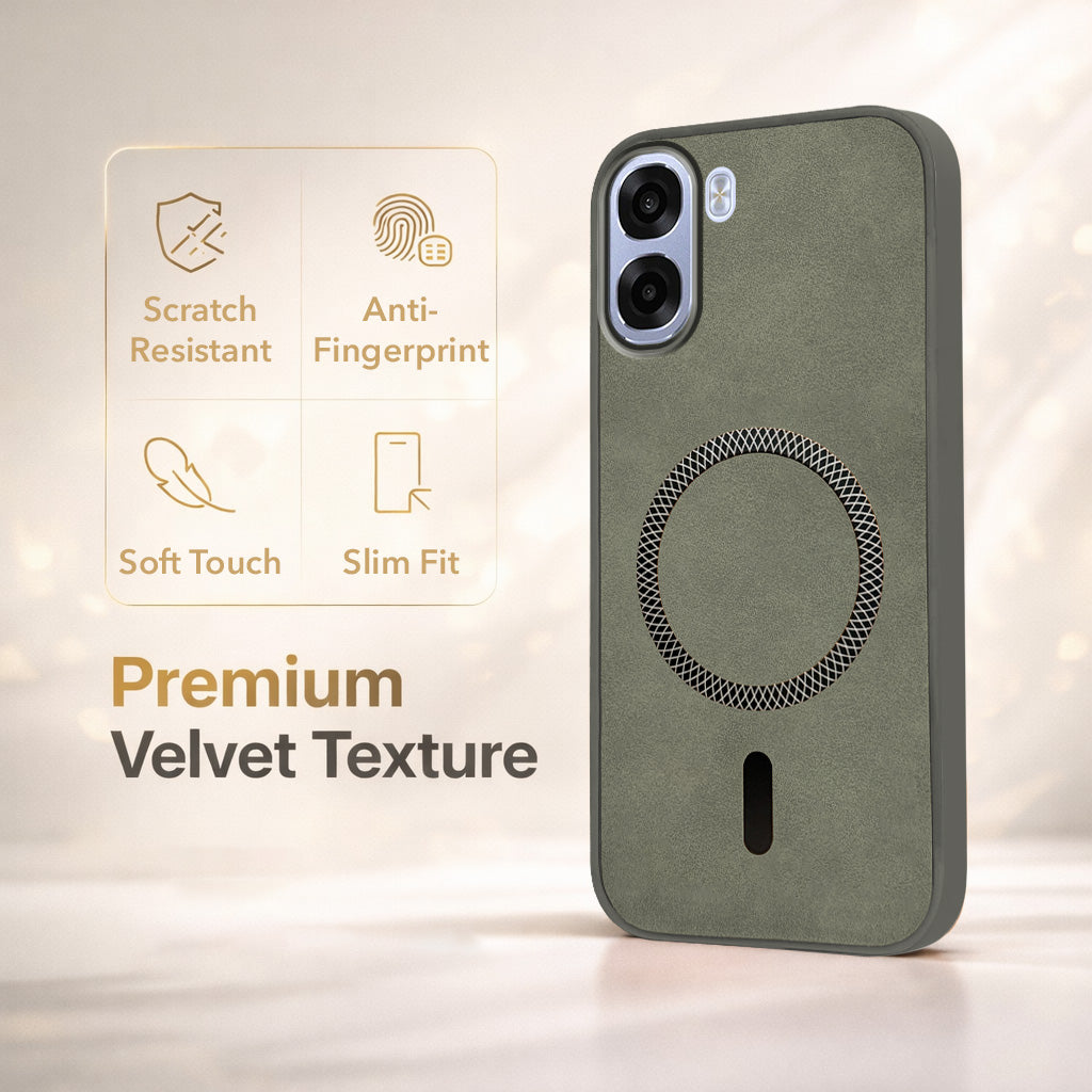 For Oppo K14x 5G Back Cover Case Leather Finish (MagSafe Compatible Wireless Charging | Soft Touch | Camera Bump Protection)