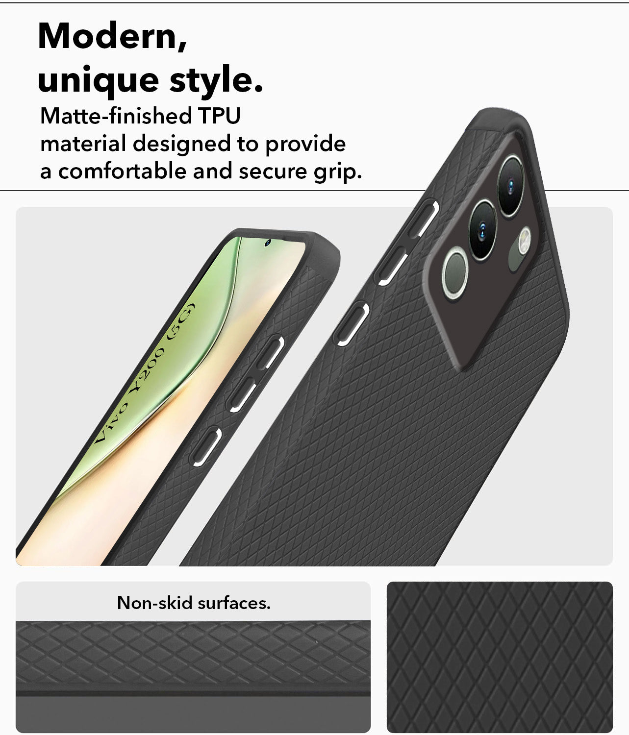 For Vivo Y200 Back Cover Case (Liquid Silicone | Side Grip | Camera Protection)