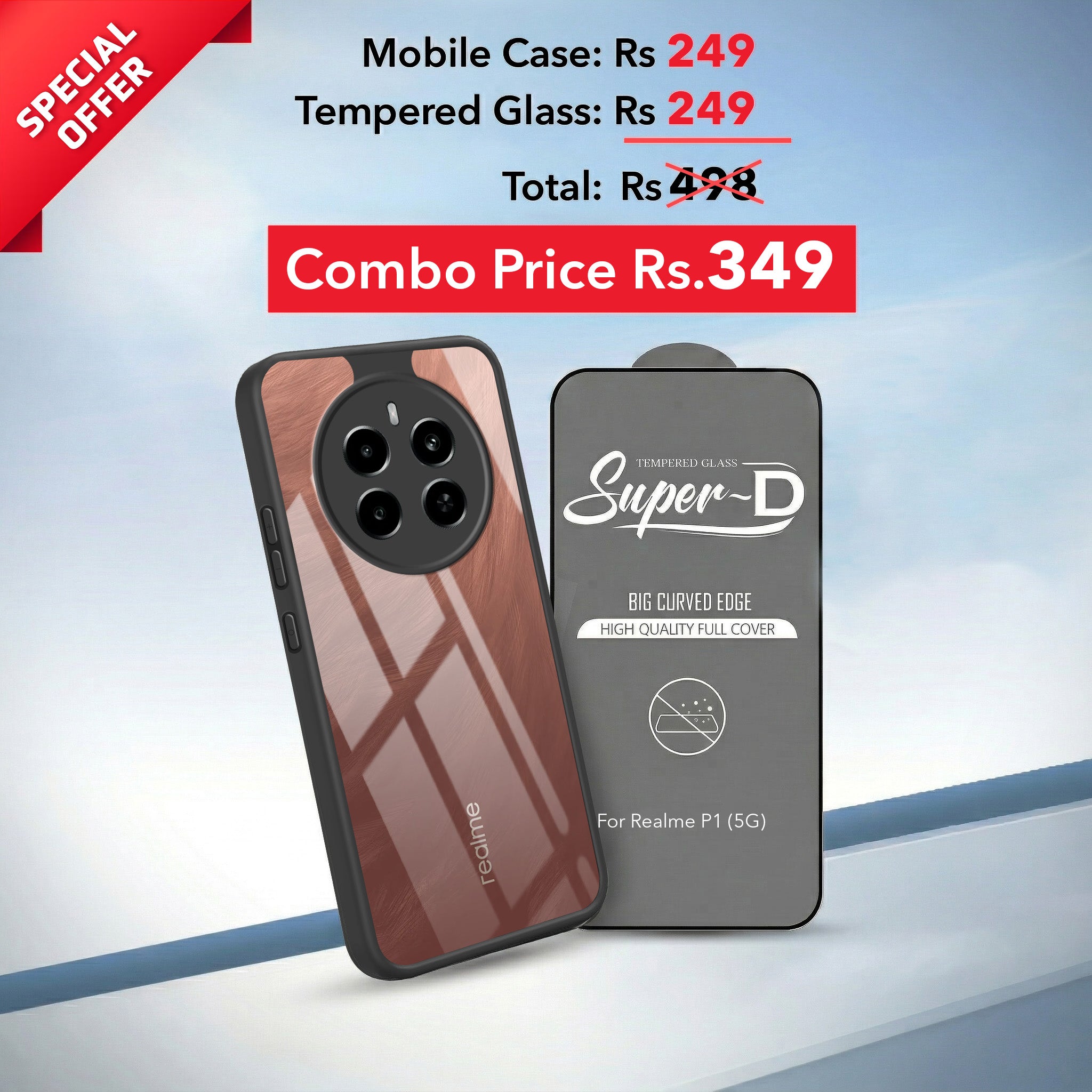 For Realme P1 5G Combo with Back Cover and 9H Tempered Glass (Lifetime Anti-Yellow | Crystal Clear Shockproof | Oleophobic Coating Screen Glass)