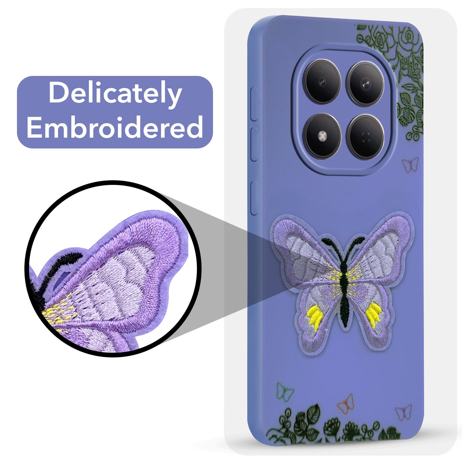 For Xiaomi Redmi Note 15 Pro 5G Back Cover Case (Soft Butterfly Embroidery | Women Teen Girls | Camera Protection| Matte Silicone)