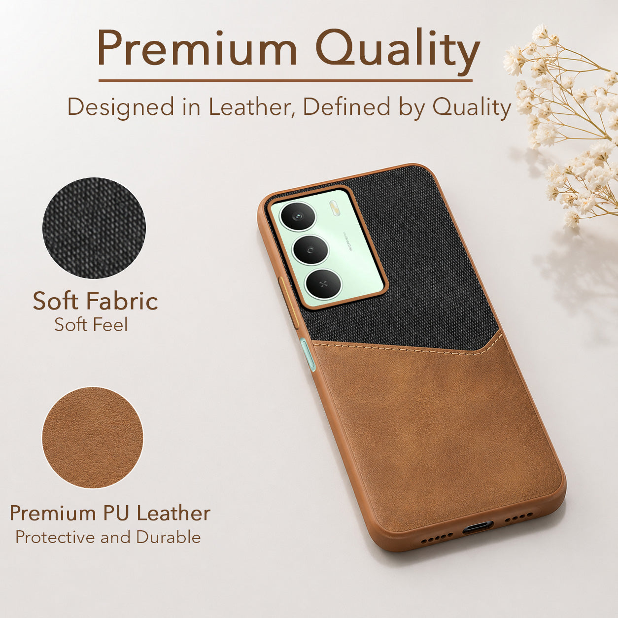 For Realme C73 Back Cover Case (Dual PU Leather Stitch | Professional Minimalist | Soft and Flexible)