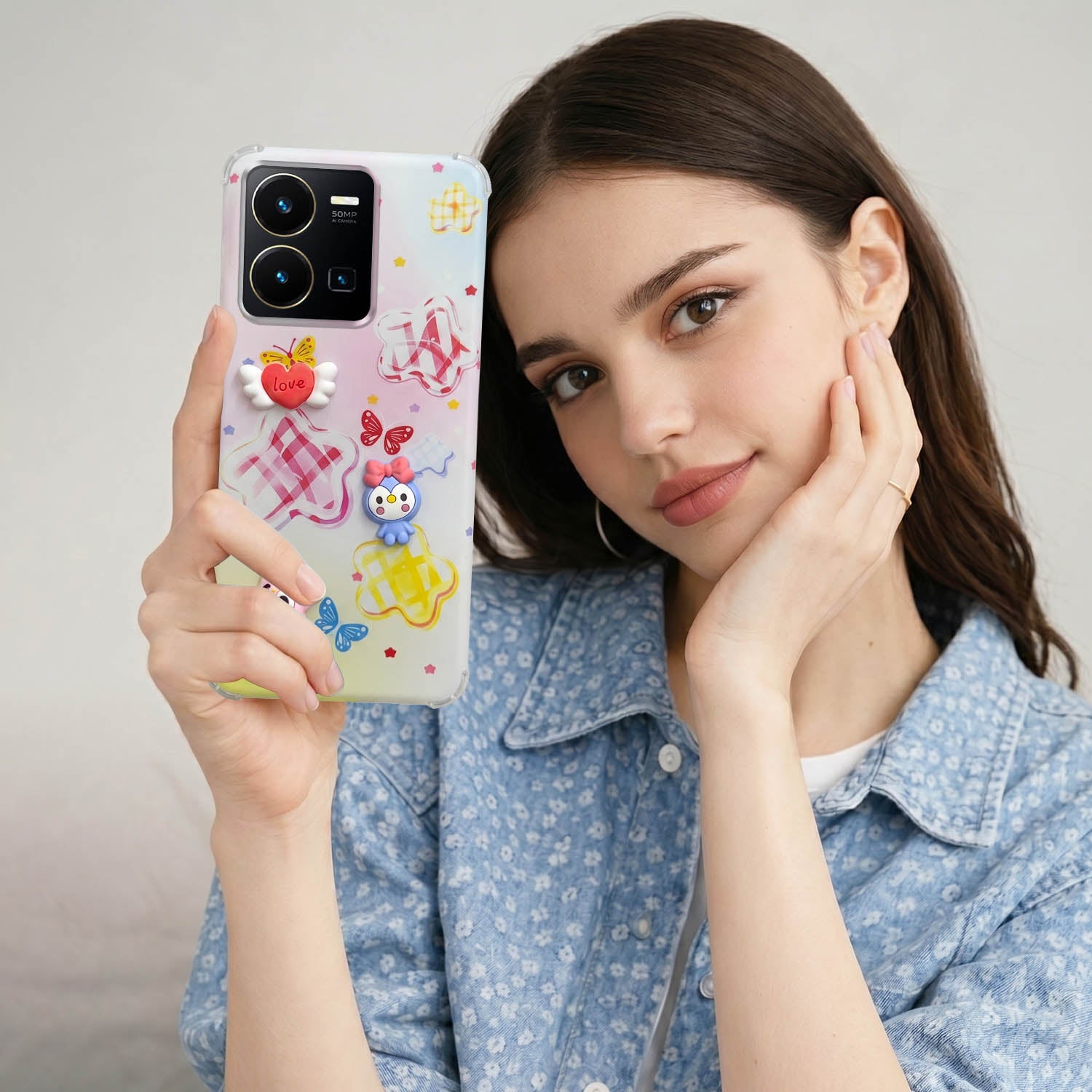 For Vivo Y35 Back Cover Case (3D Cute Cartoons | Hard Back Side Soft | Matte Premium Finish | HD Printing)