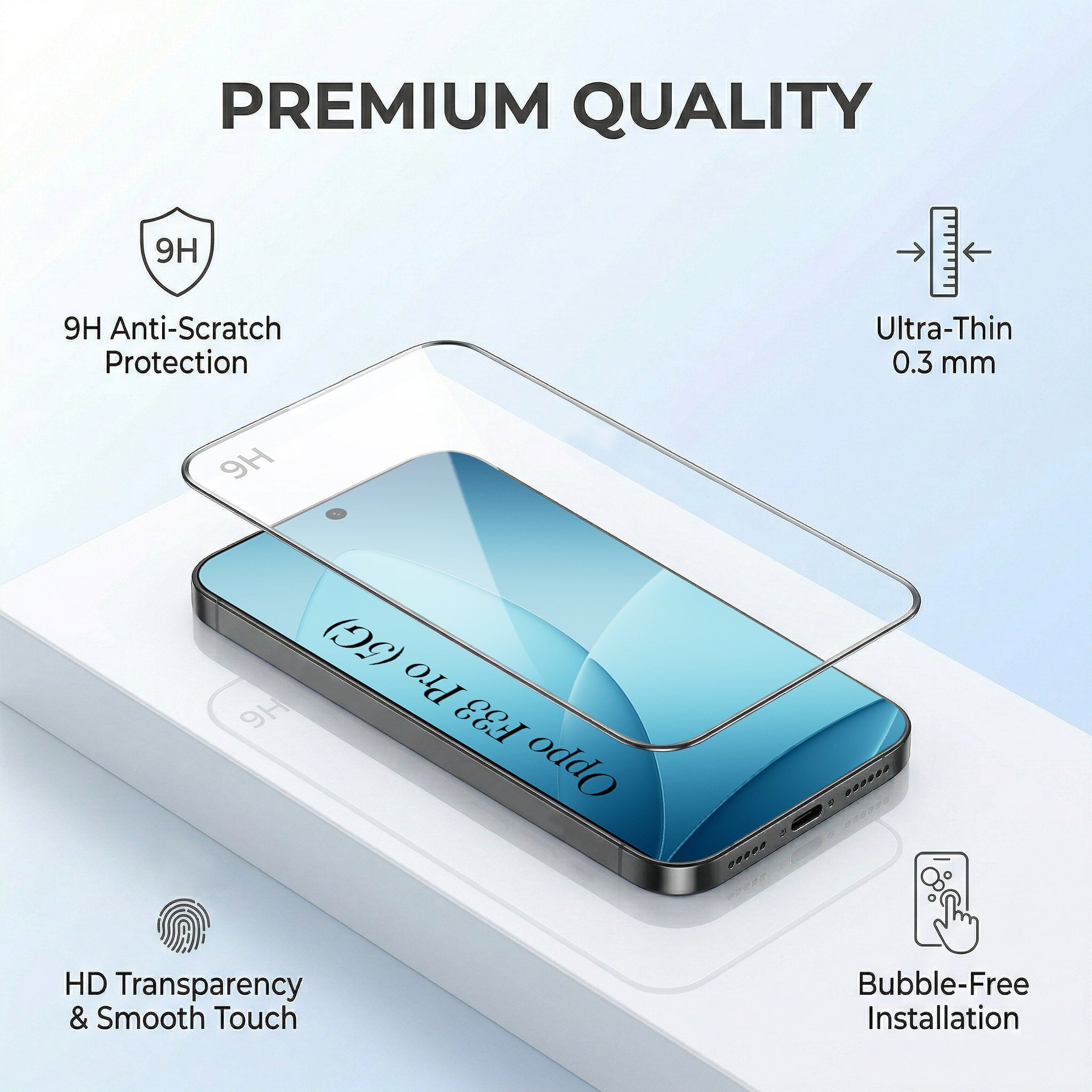 For Oppo F33 Pro 5G Combo with Back Cover and 9H Tempered Glass (Textured Grip Design | Micro-Fiber Cloth Inside | Oleophobic Coating Screen Glass)
