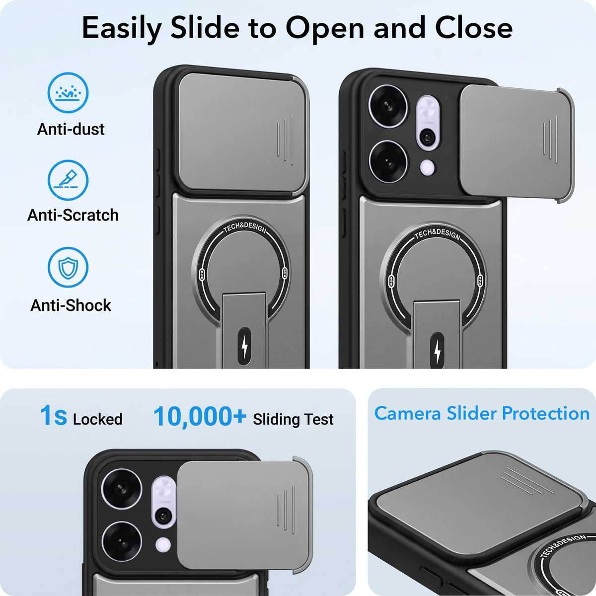 For Oppo Reno14 Pro 5G | Oppo Reno 14 Pro 5G Back Case Cover Metallic (Hybrid Armor Kickstand | Sliding Shutter Camera Protection | MagSafe Compatible)