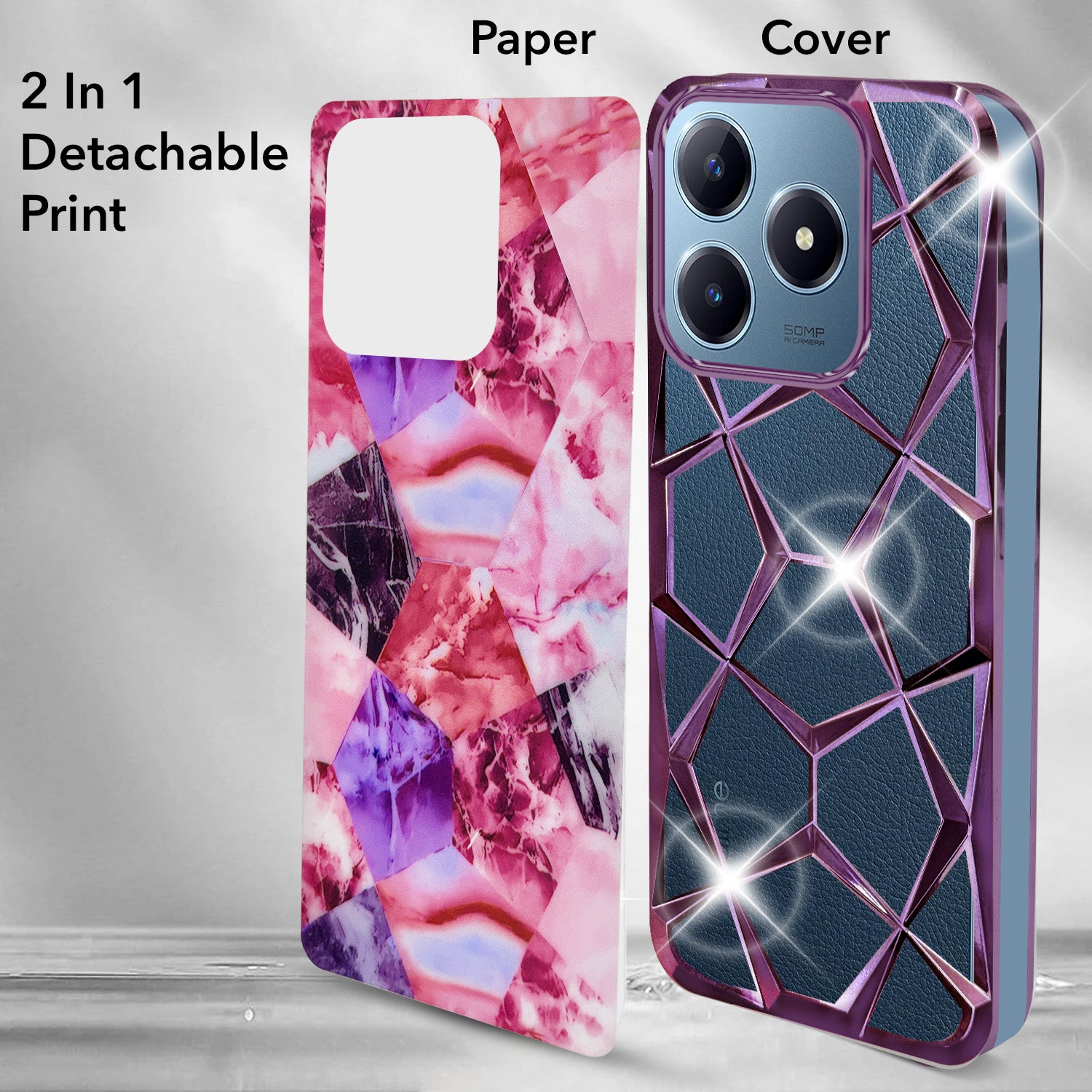 For Realme C63  Back Cover Case ( Dual Design Glitter Sparkle and Detachable Diamond Print Case | Soft and Flexible)