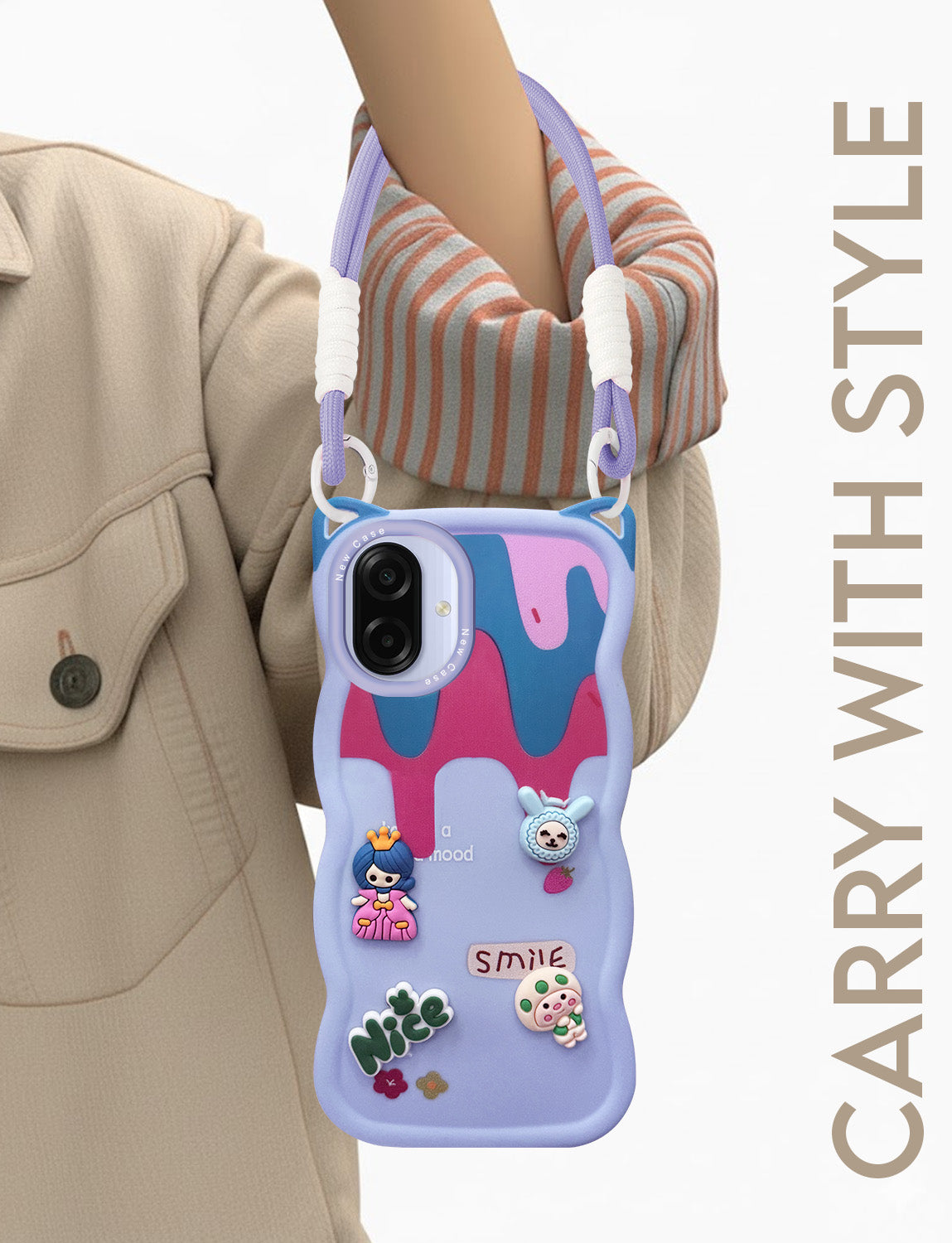 For Samsung Galaxy A07 | F70e 5G Strap Back Case Cover (3D embossed Figures | Strap Holder | 360* Soft Cushion with Camera Bump)