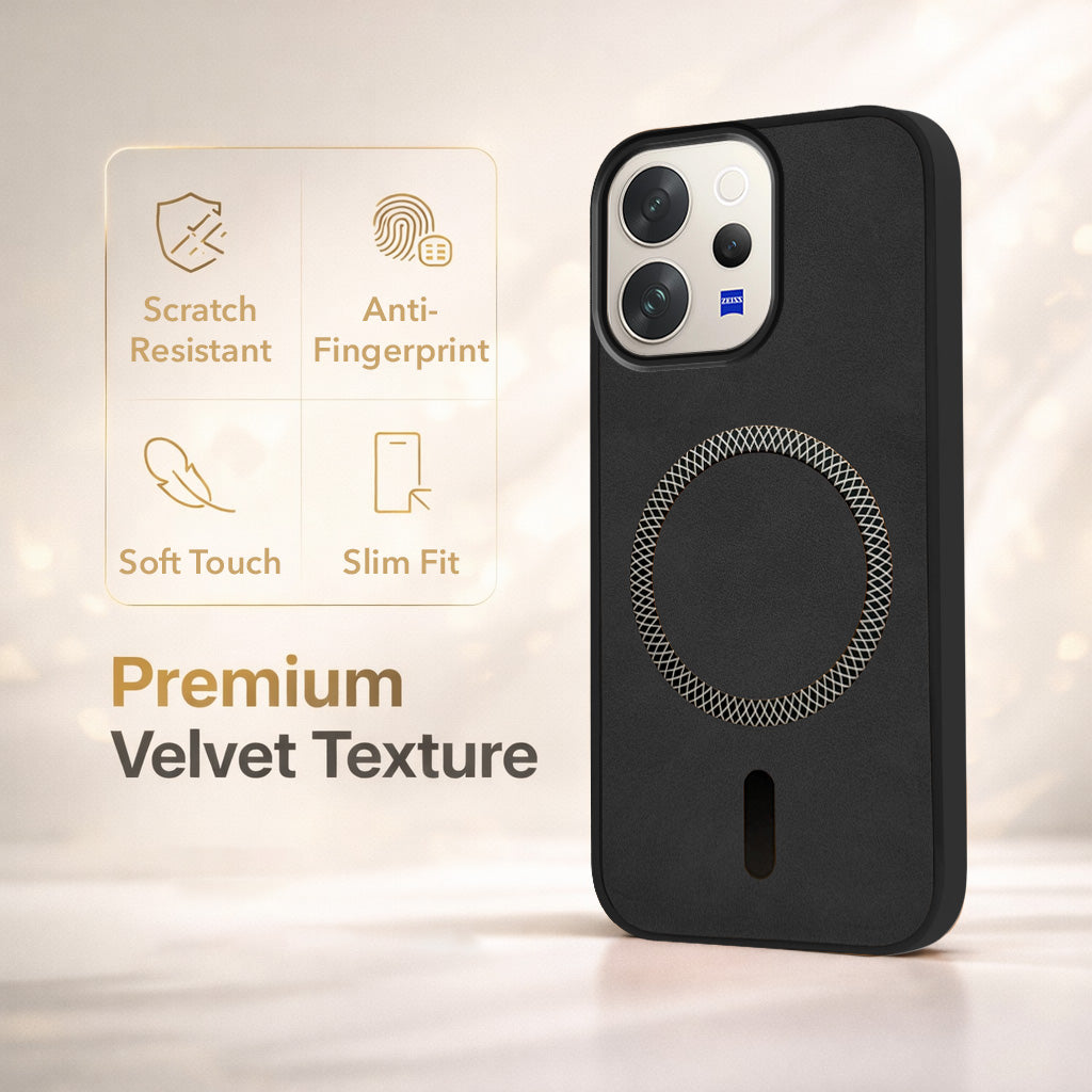 For Vivo V70 | Vivo V70 Elite 5G Back Cover Case Leather Finish (MagSafe Compatible Wireless Charging | Soft Touch | Camera Bump Protection)