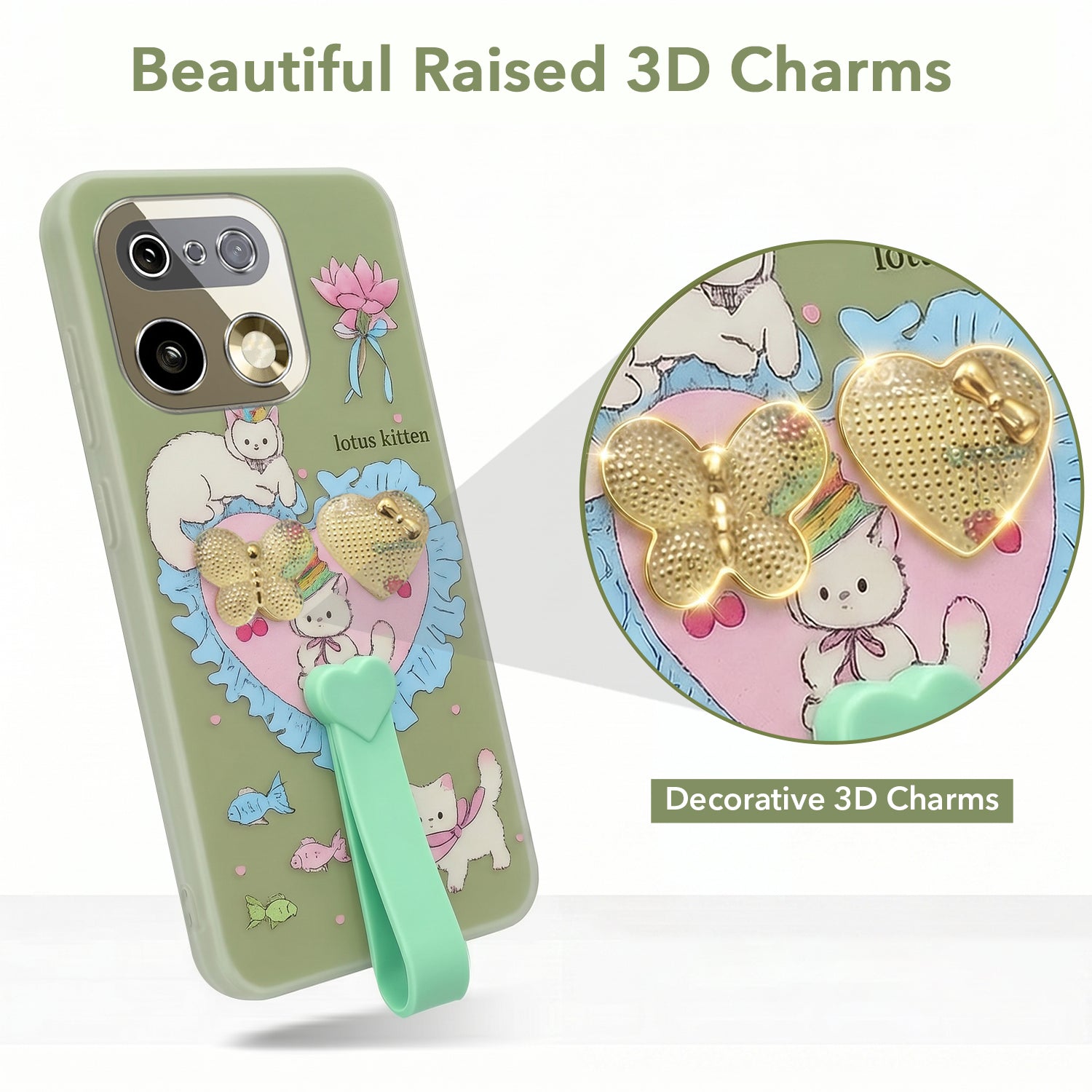 For Realme 16 Pro Plus 5G Back Cover Case (3D Cute Heart Strap Holder | Camera Protection | Designer Girls Print)