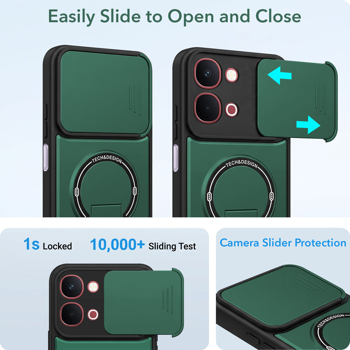 For Vivo Y31T 5G Back Case Cover Metallic (Hybrid Armor Kickstand | Sliding Shutter Camera Protection | MagSafe Compatible)