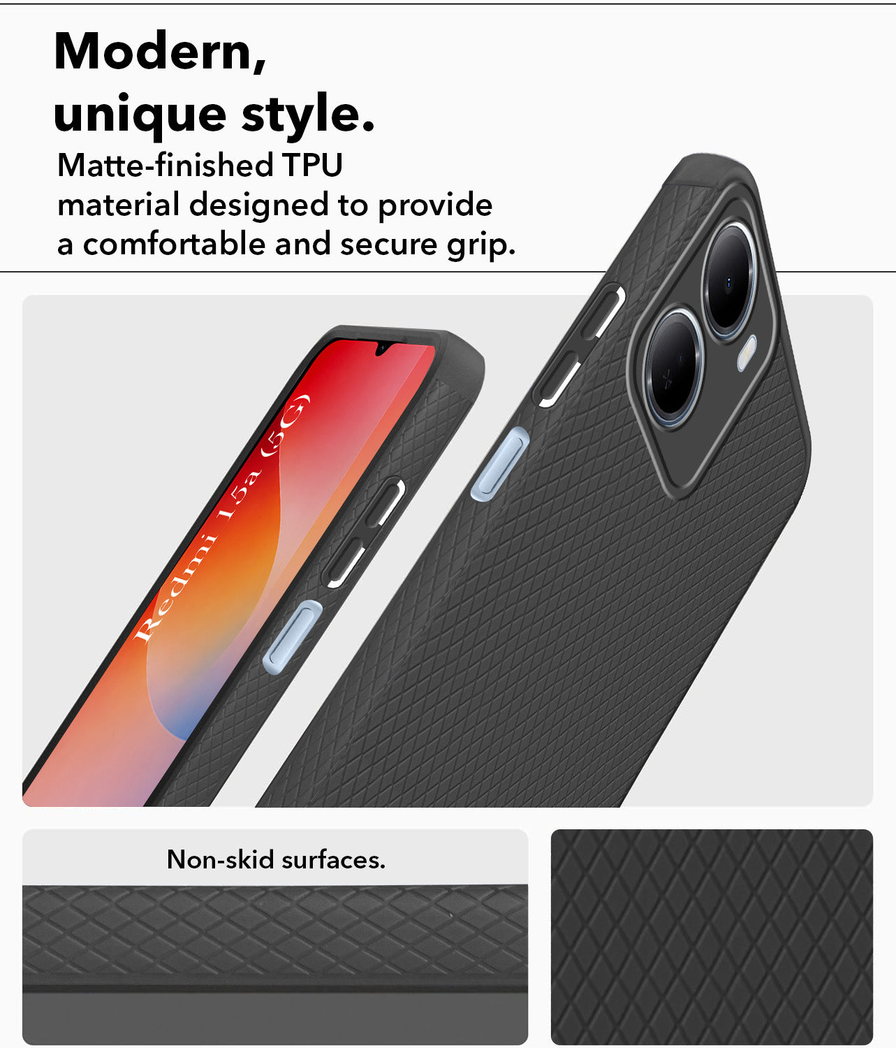 For Redmi 15A 5G Back Cover Case Liquid Silicone (Camera Protection | Side Grip Texture | Soft and Flexible)