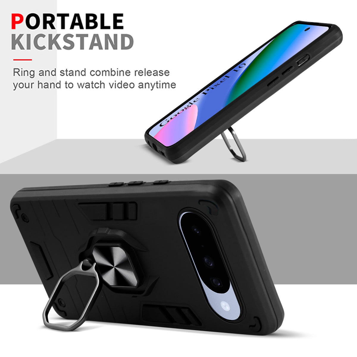 For Google Pixel 10 Back Cover Case (Shockproof Dual Layer Polycarbonate |Ring Holder Kickstand)