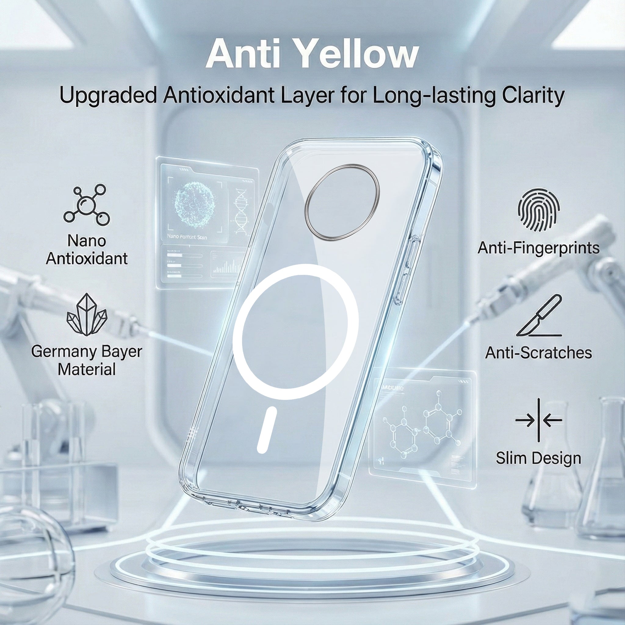 For OnePlus 7T Back Cover Case Lifetime Anti-Yellow MagSafe Compatible Clear (Sleek Hard Crystal | Shockproof and Camera Protection)