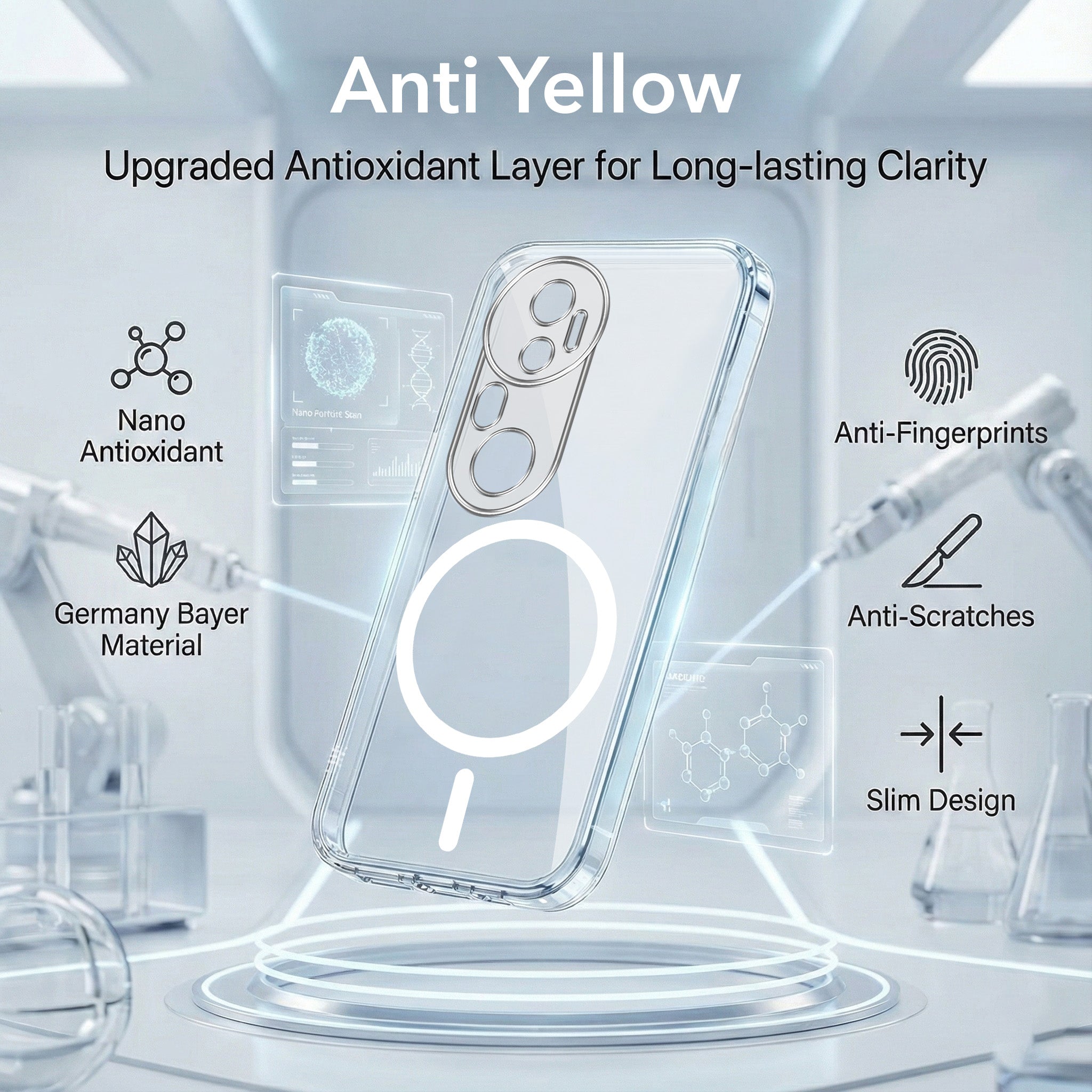 For Vivo T4 Ultra Back Cover Case Lifetime Anti-Yellow MagSafe Compatible Clear (Sleek Hard Crystal | Shockproof and Camera Protection)