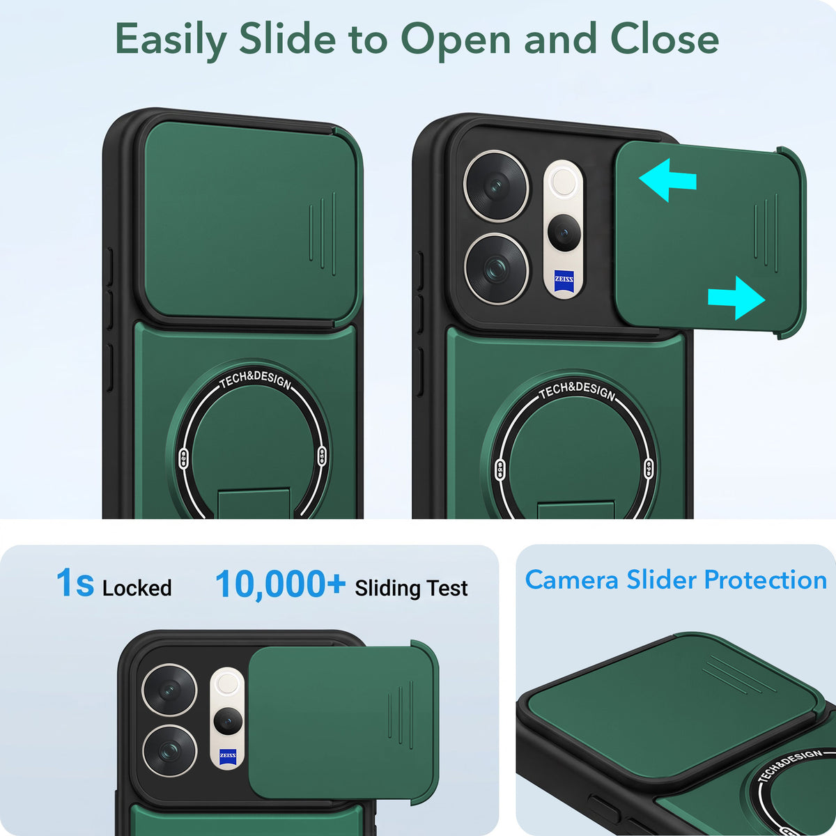 For Vivo V70 | Vivo V70 Elite 5G Back Case Cover Metallic (Hybrid Armor Kickstand | Sliding Shutter Camera Protection | MagSafe Compatible)