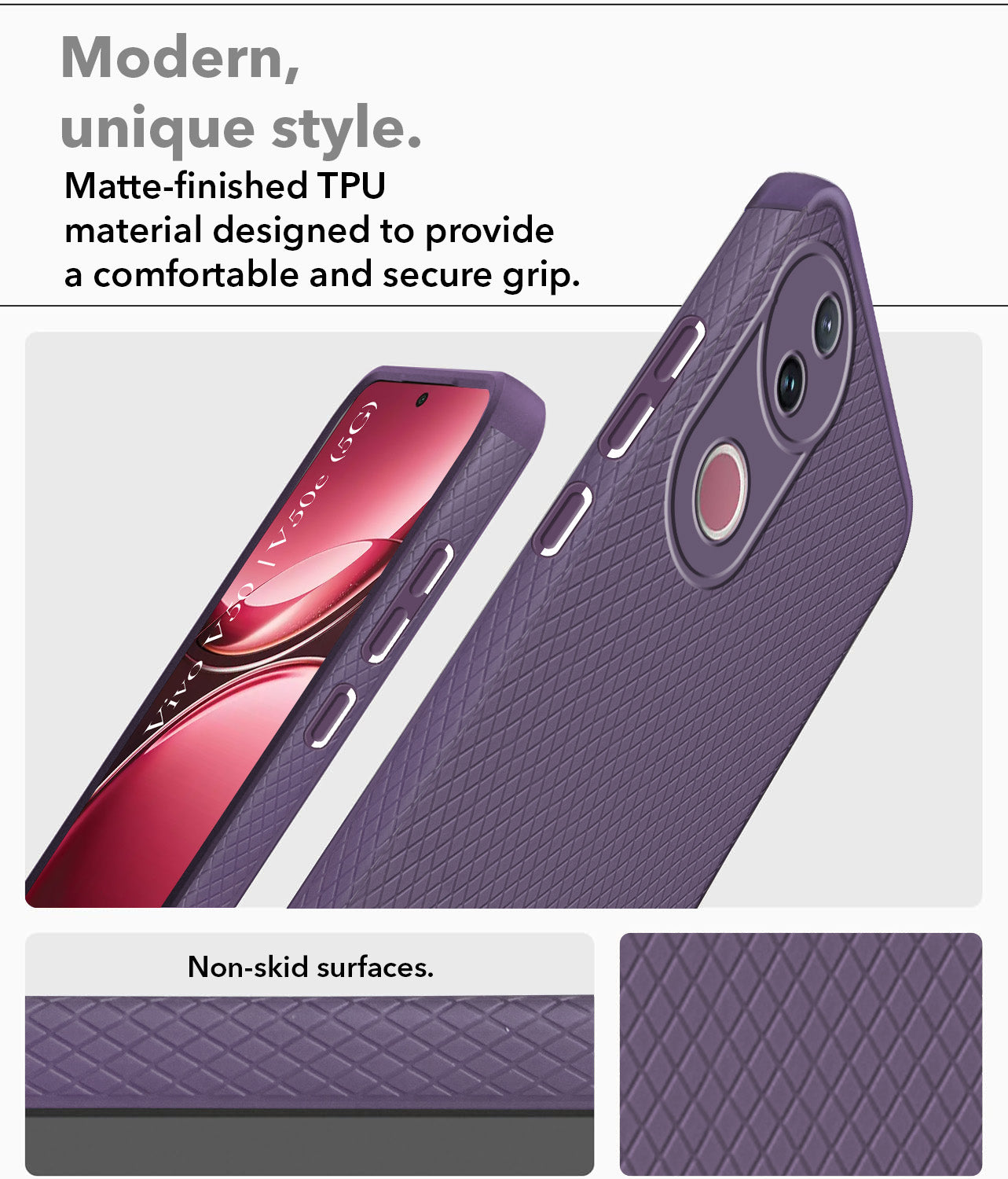 For Vivo V50 | Vivo V50e Back Cover Case (Liquid Silicone | Side Grip | Camera Protection)