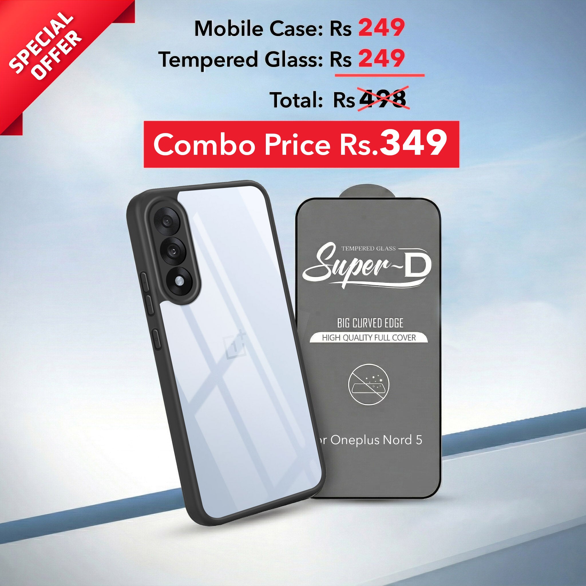 For Oneplus Nord 5 Combo with Back Cover and 9H Tempered Glass (Lifetime Anti-Yellow | Crystal Clear Shockproof | Oleophobic Coating Screen Glass)