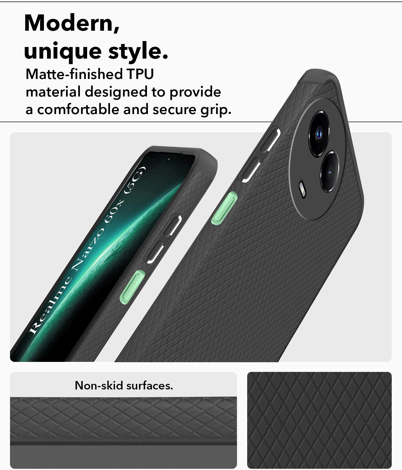 For Realme Narzo 60x Back Cover Case (Liquid Silicone | Side Grip | Camera Protection)