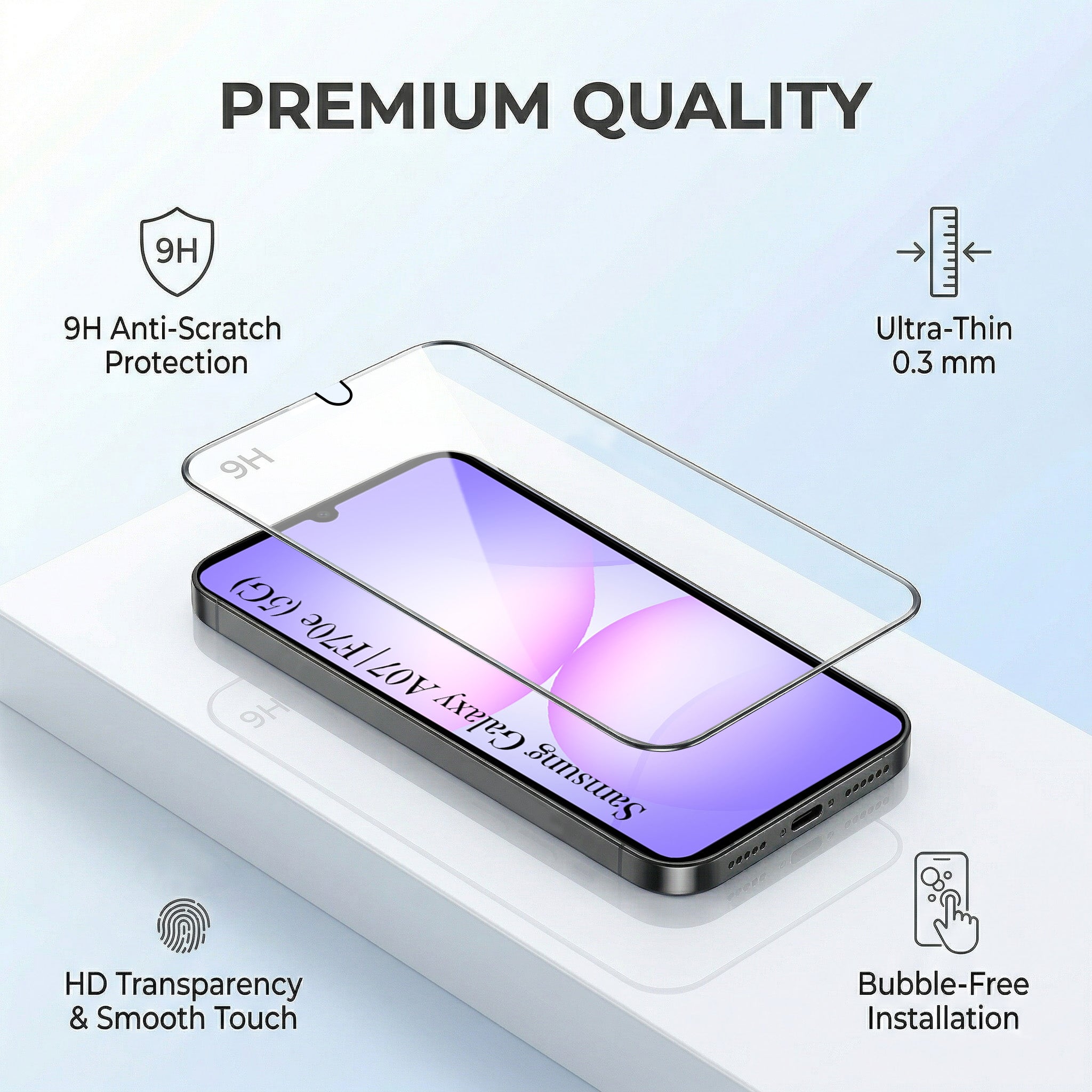 For Samsung Galaxy A07 5G | F70e 5G Combo with Back Cover and 9H Tempered Glass (Liquid Silicone | Camera Protection | Oleophobic Coating Screen Glass)