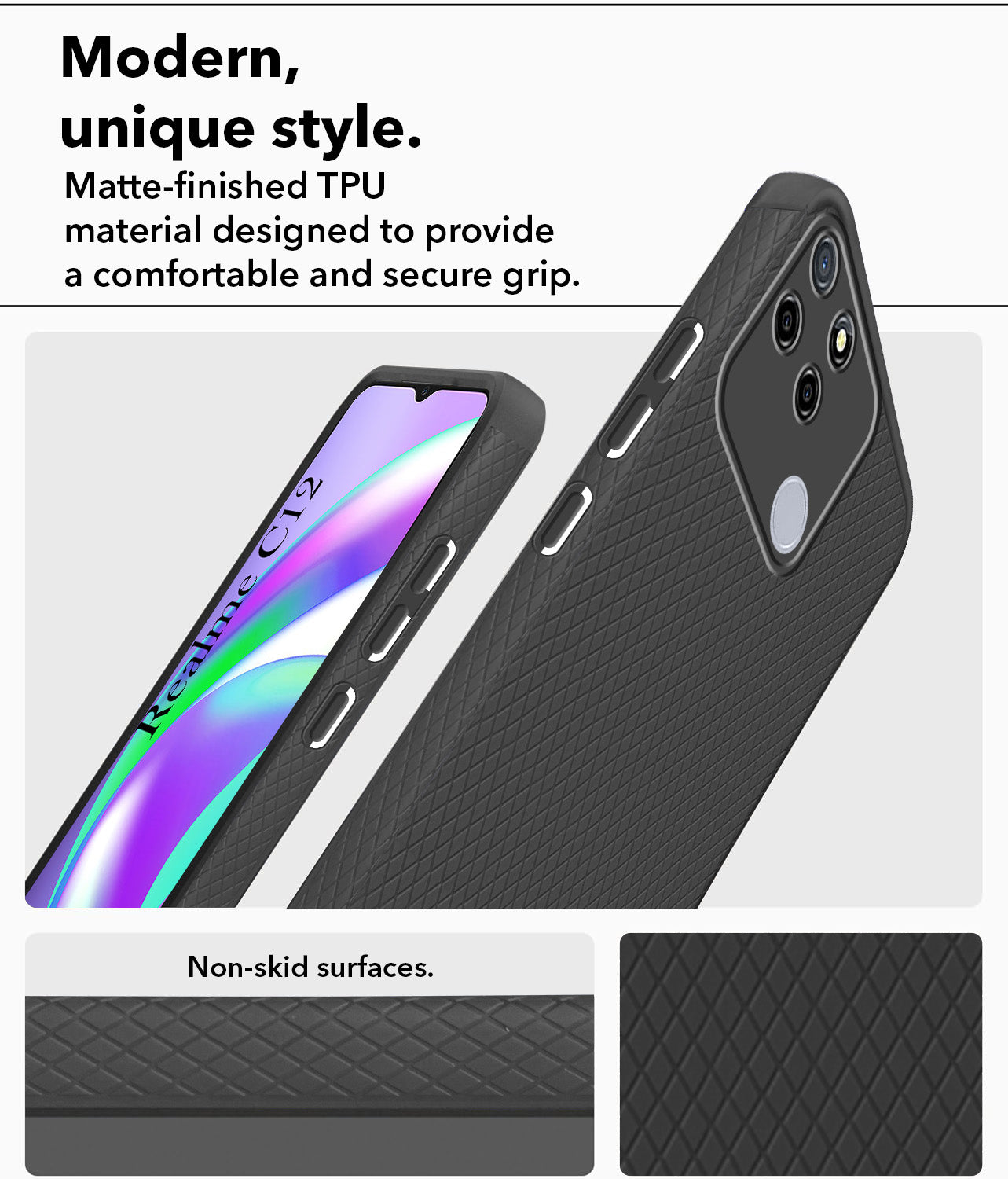For Realme C12 Back Cover Case Liquid Silicone (Camera Protection | Side Grip Texture | Soft and Flexible)