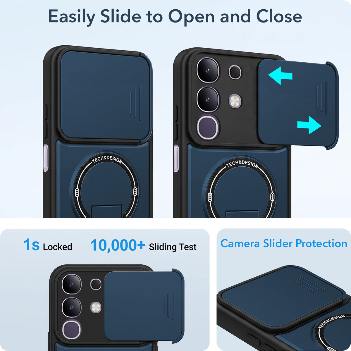 For Vivo T4x | Vivo Y31 Pro Back Case Cover Metallic (Hybrid Armor Kickstand | Sliding Shutter Camera Protection | MagSafe Compatible)