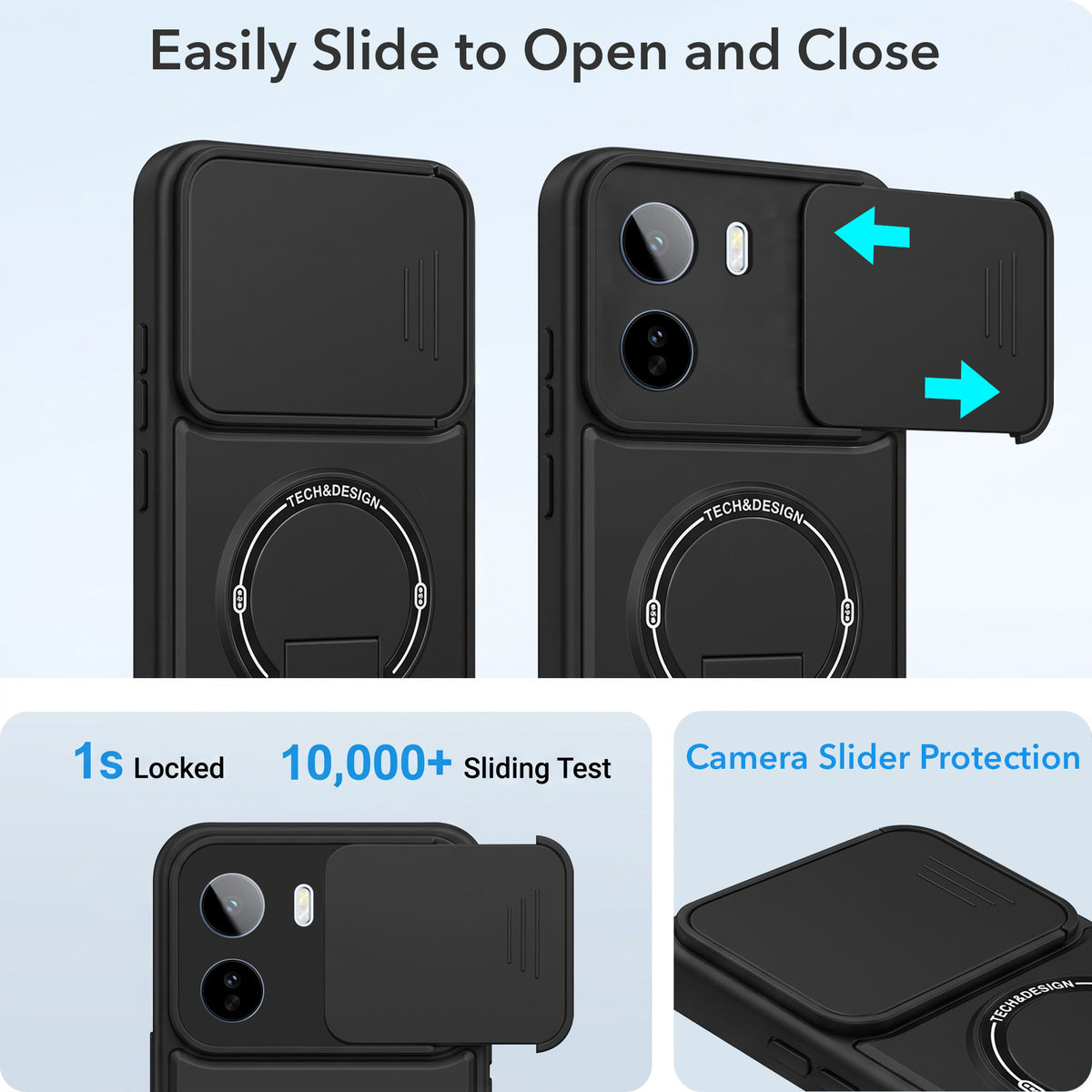 For Vivo T5 Pro 5G Back Case Cover Metallic (Hybrid Armor Kickstand | Sliding Shutter Camera Protection | MagSafe Compatible)