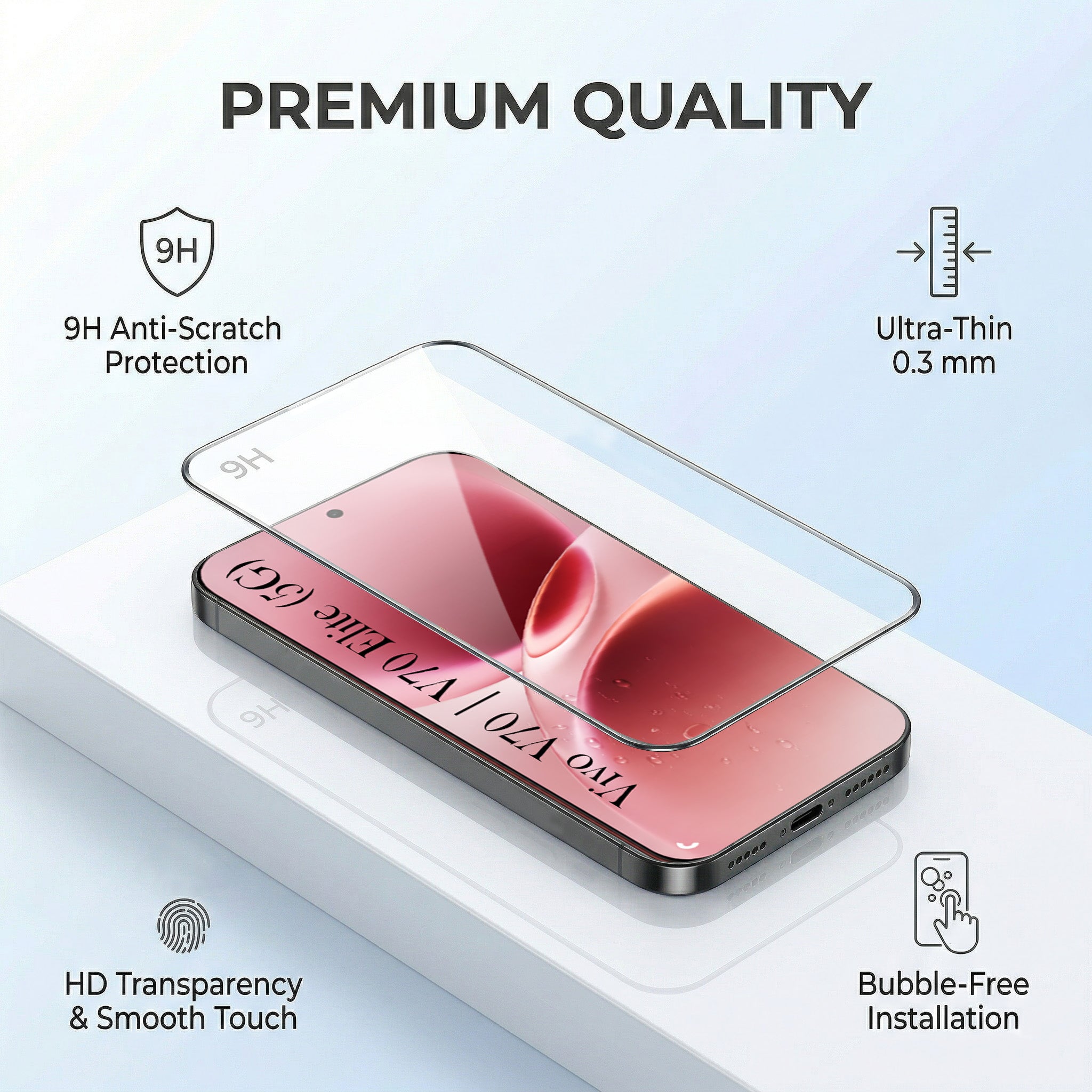 For Vivo V70 | Vivo V70 Elite 5G Combo with Back Cover and 9H Tempered Glass (Liquid Silicone | Camera Protection | Oleophobic Coating Screen Glass)