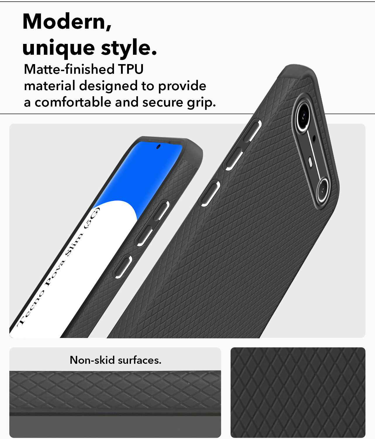 For Tecno Pova Slim Back Cover Case Liquid Silicone (Camera Protection | Side Grip Texture | Soft and Flexible)