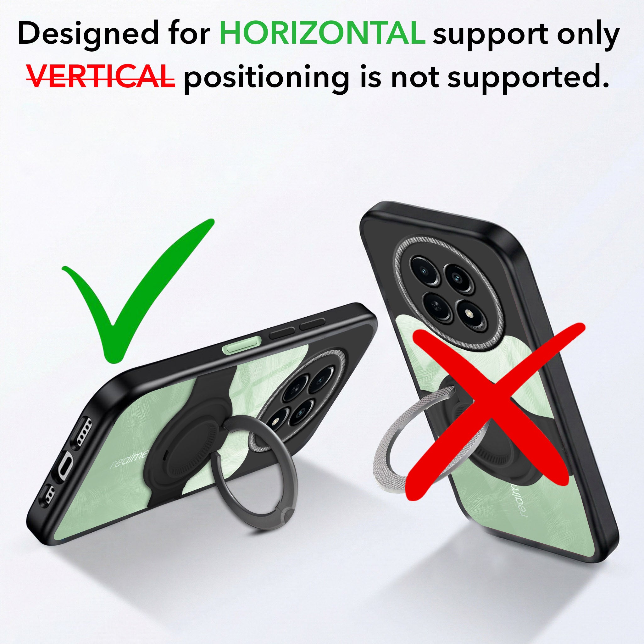 For Realme C65 5G Back Cover Case with stand (Built-in Ring Holder Kickstand | Lifetime Anti Yellow | Camera Protection)