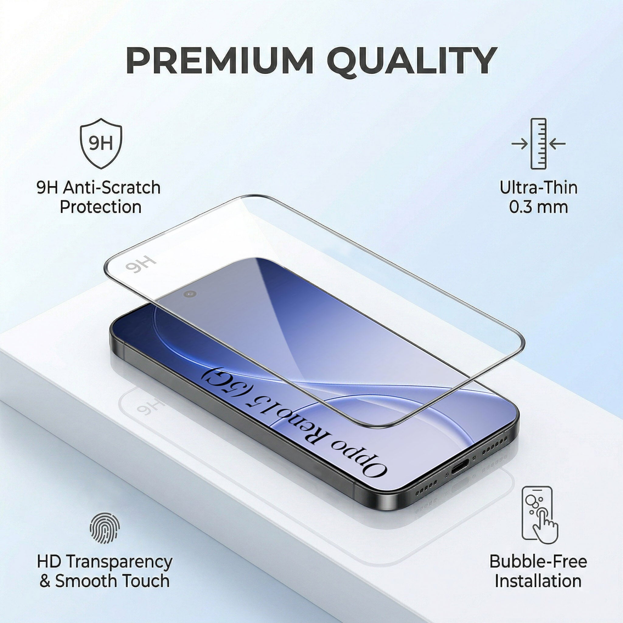 For Oppo Reno15 5G | Oppo Reno 15 5G Combo with Back Cover and 9H Tempered Glass (Lifetime Anti-Yellow | Sleek Hard Crystal | Oleophobic Coating Screen Glass)