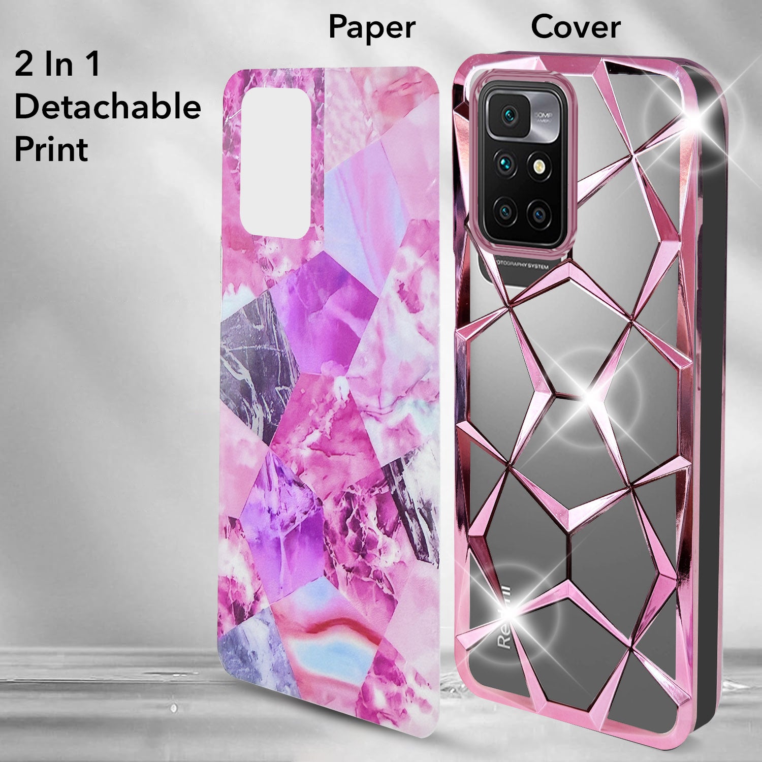 For Xiaomi Mi Redmi 10 Prime Back Cover Case (Dual Design Glitter Sparkle and Detachable Diamond Print Case | Soft and Flexible)