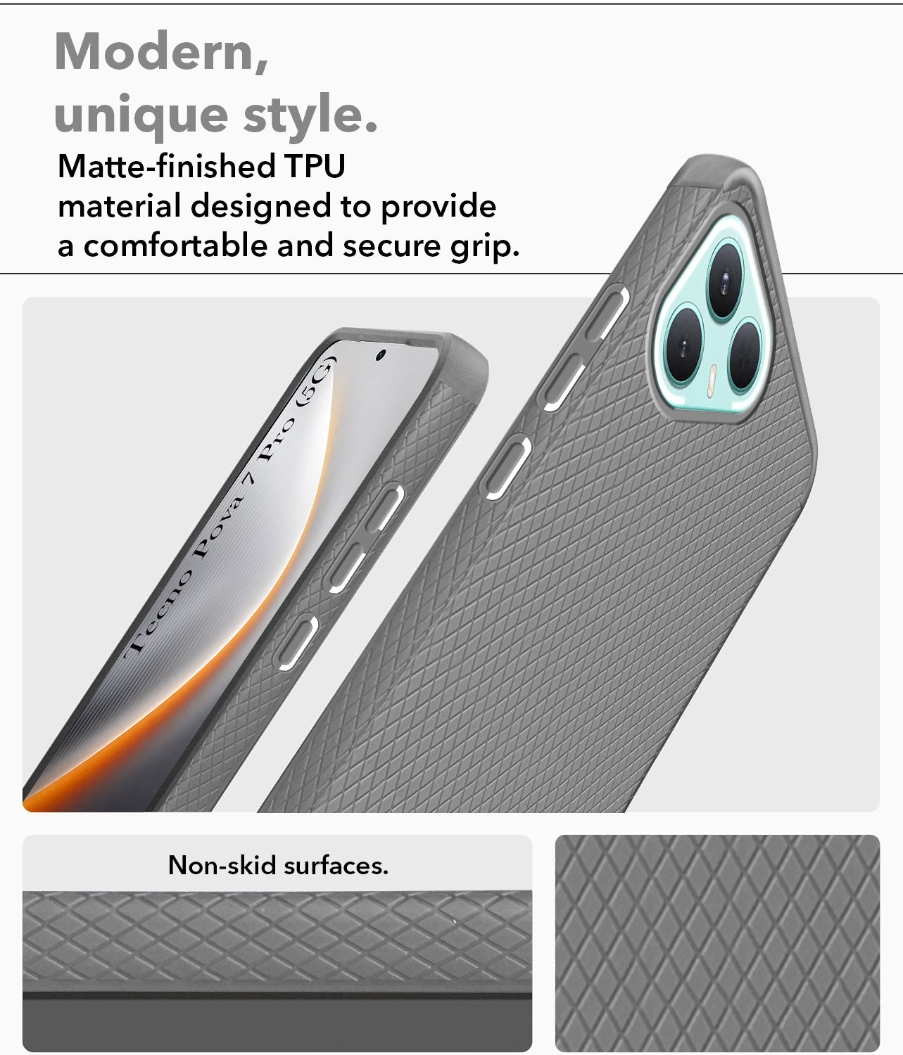 For Tecno Pova 7 Pro 5G Back Cover Case Liquid Silicone (Camera Protection | Side Grip Texture | Soft and Flexible)