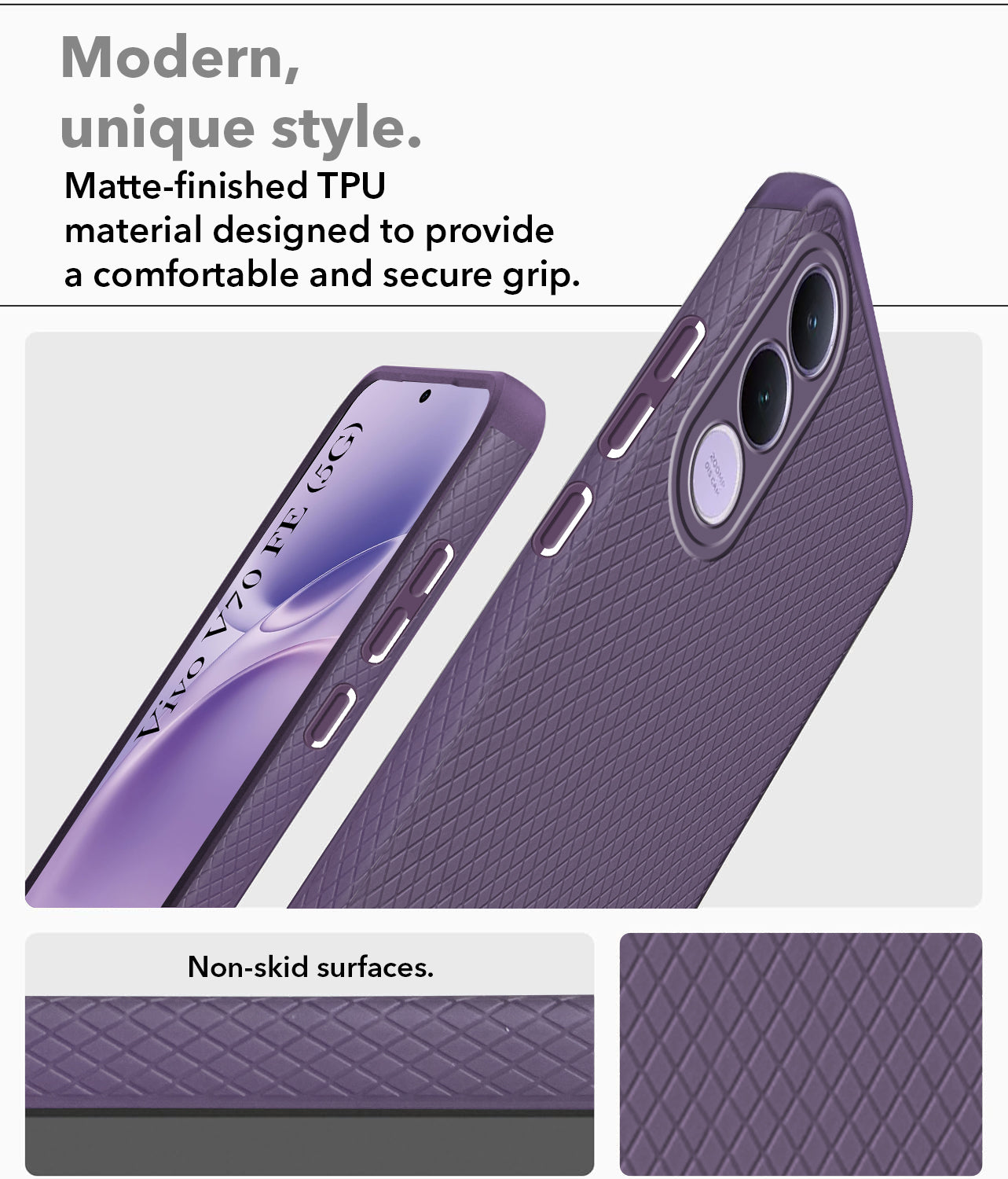 For Vivo V70 FE 5G Back Cover Case Liquid Silicone (Camera Protection | Side Grip Texture | Soft and Flexible)