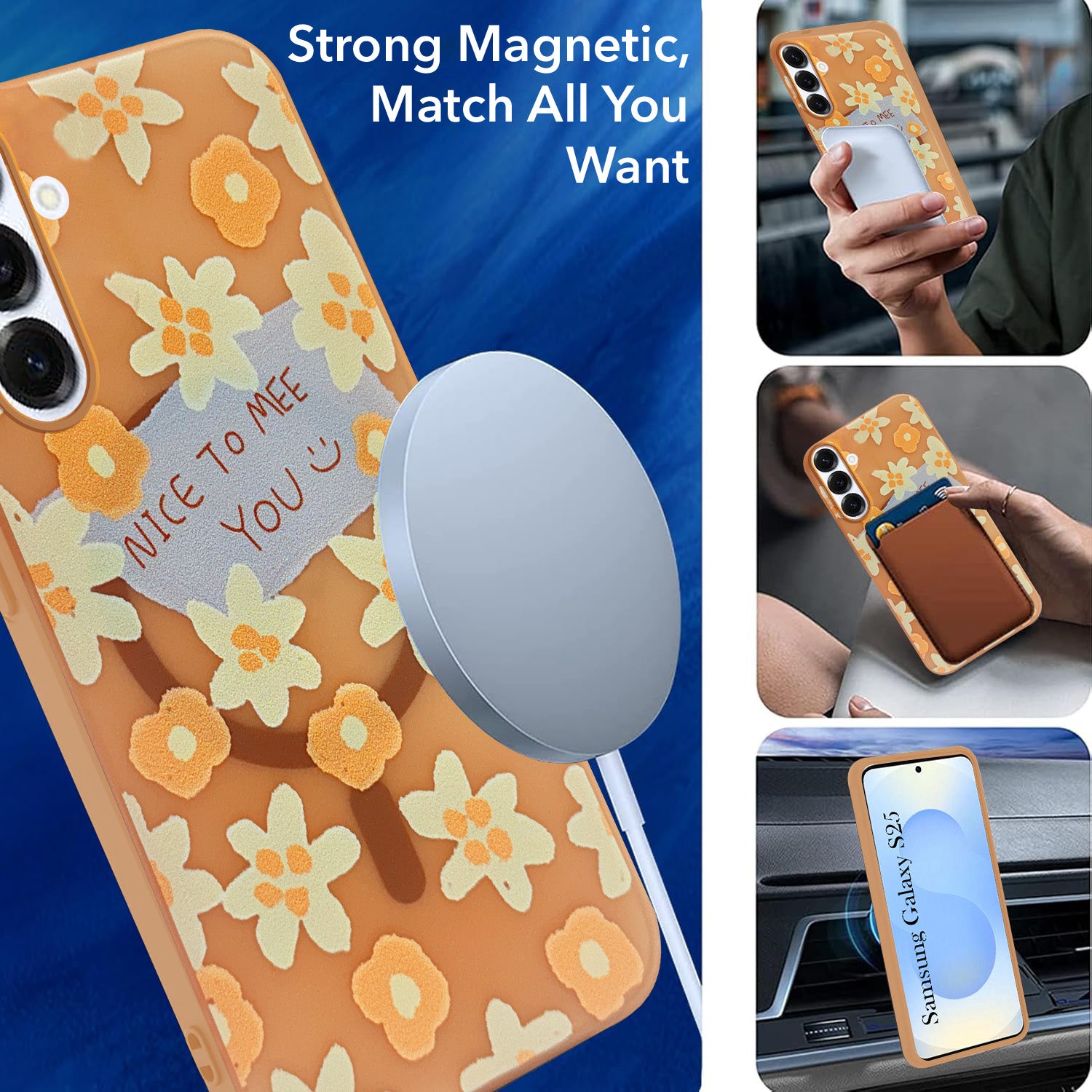 For Samsung Galaxy S25 Back Cover Case (Cute Floral Design | Flower Print for Girls | MagSafe Compatible Wireless Charging)