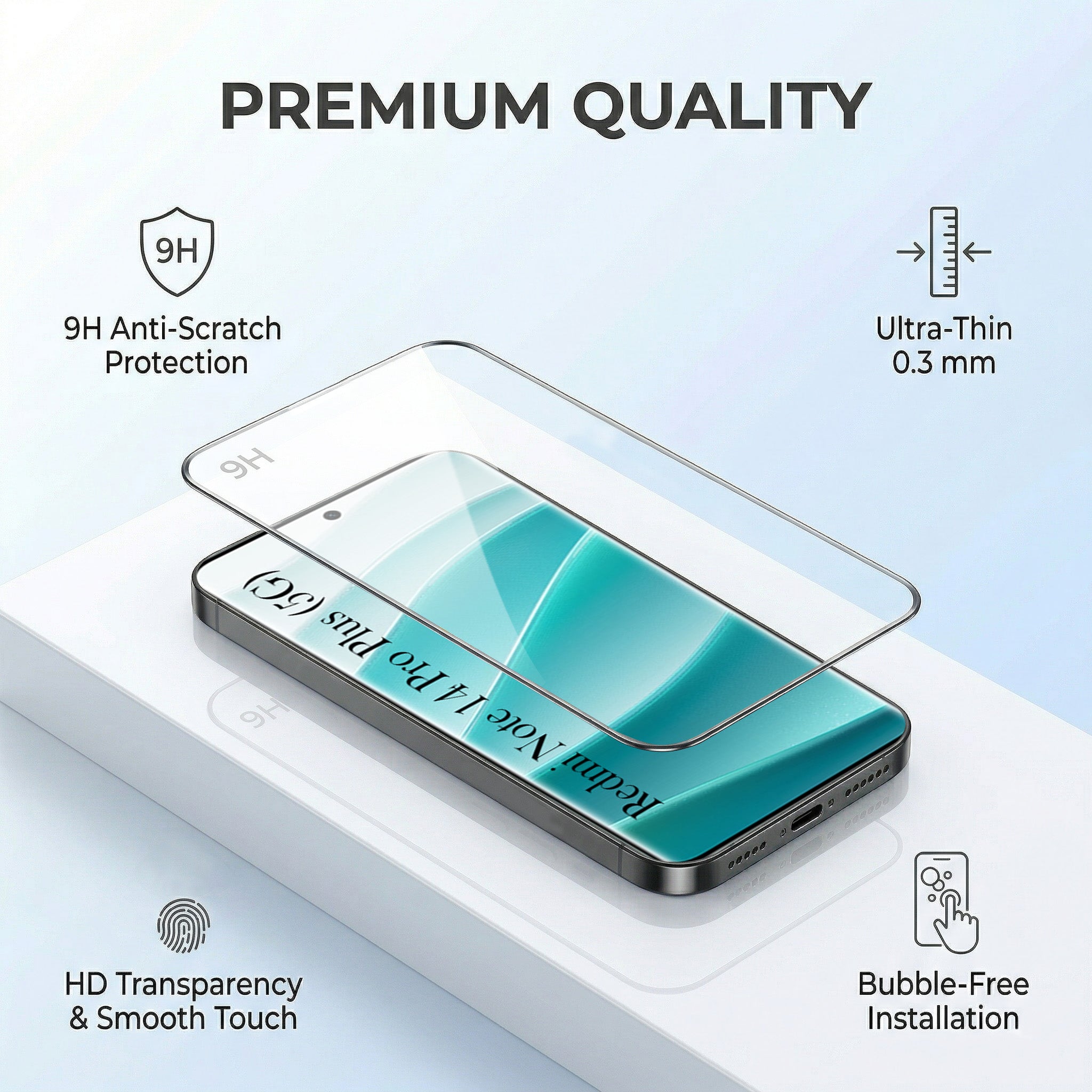 For Redmi Note 14 Pro Plus Combo with Back Cover and 9H Tempered Glass (Lifetime Anti-Yellow | Sleek Hard Crystal | Oleophobic Coating Screen Glass)