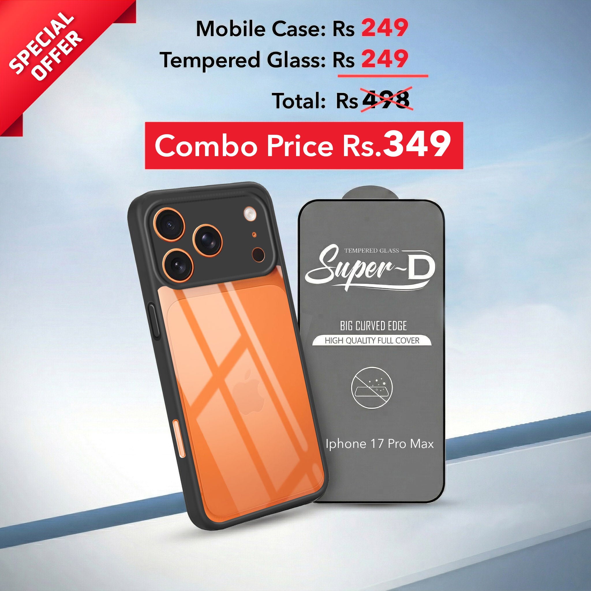 For Apple iPhone 17 Pro Max Combo with Back Cover and 9H Tempered Glass (Lifetime Anti-Yellow | Crystal Clear Shockproof | Oleophobic Coating Screen Glass)