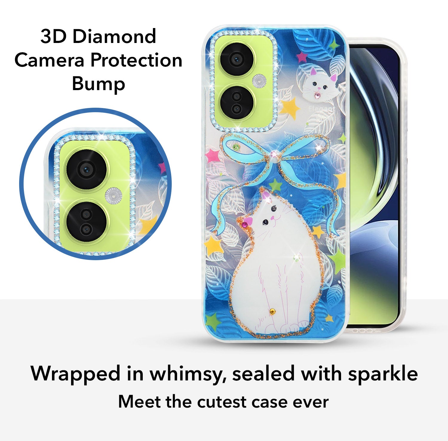 For OnePlus Nord CE 3 Lite Back Cover Case (Luxury Floral Glitter Cute Butterfly | Diamond Studded Camera Bump | Girls & Women Design)