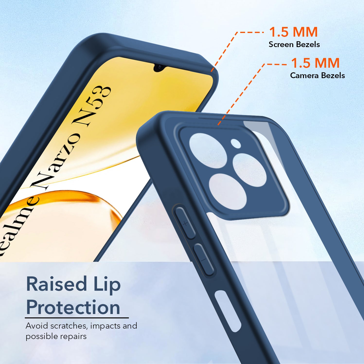 For Realme Narzo N53 Back Cover Case Ultra-Hybrid (Lifetime Anti Yellow | Anti Scratch | Crystal Clear Shockproof)