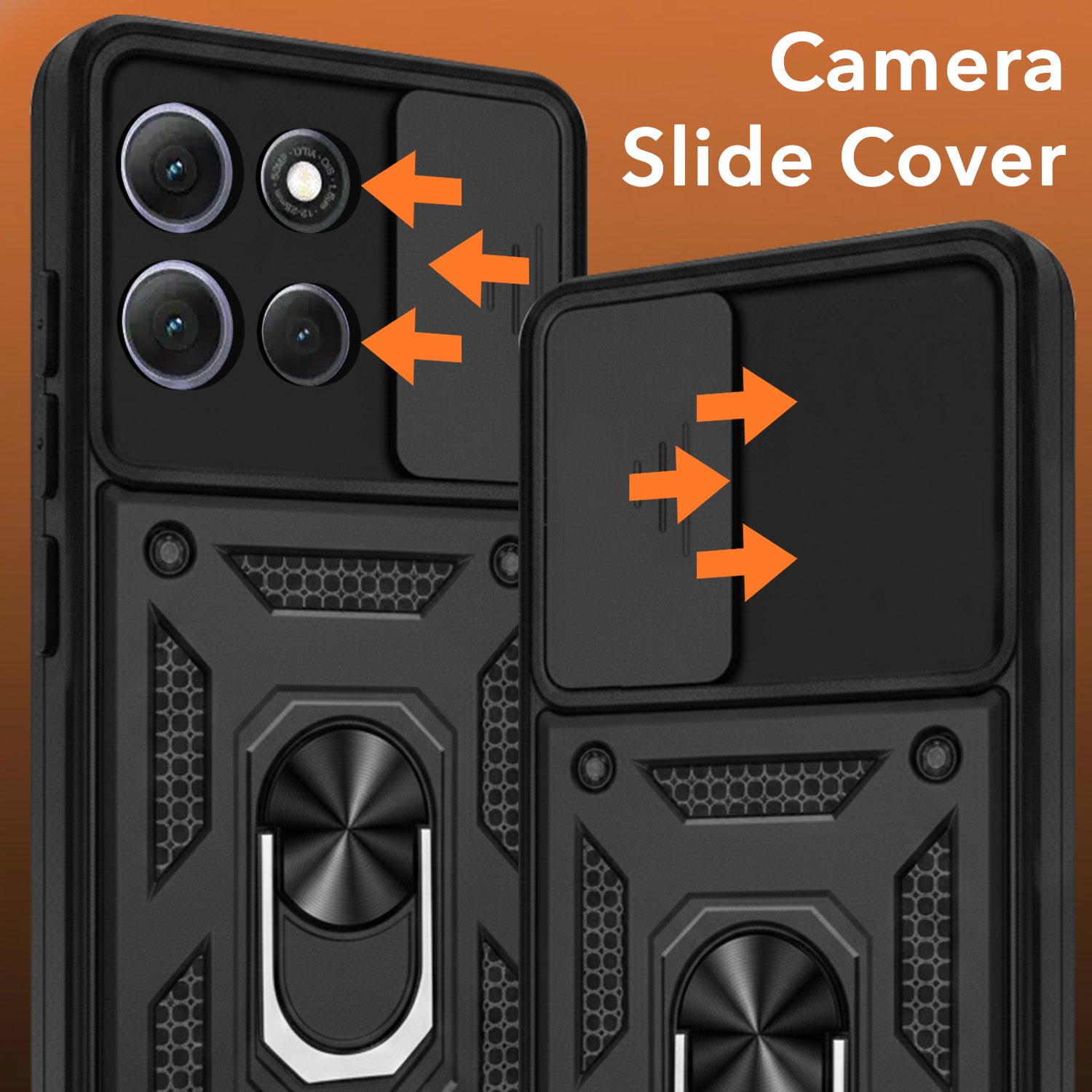 For Motorola Moto G86 Power Back Cover Case Hybrid Armor (Sliding Shutter Camera Protection | Polycarbonate |Ring Holder Kickstand)
