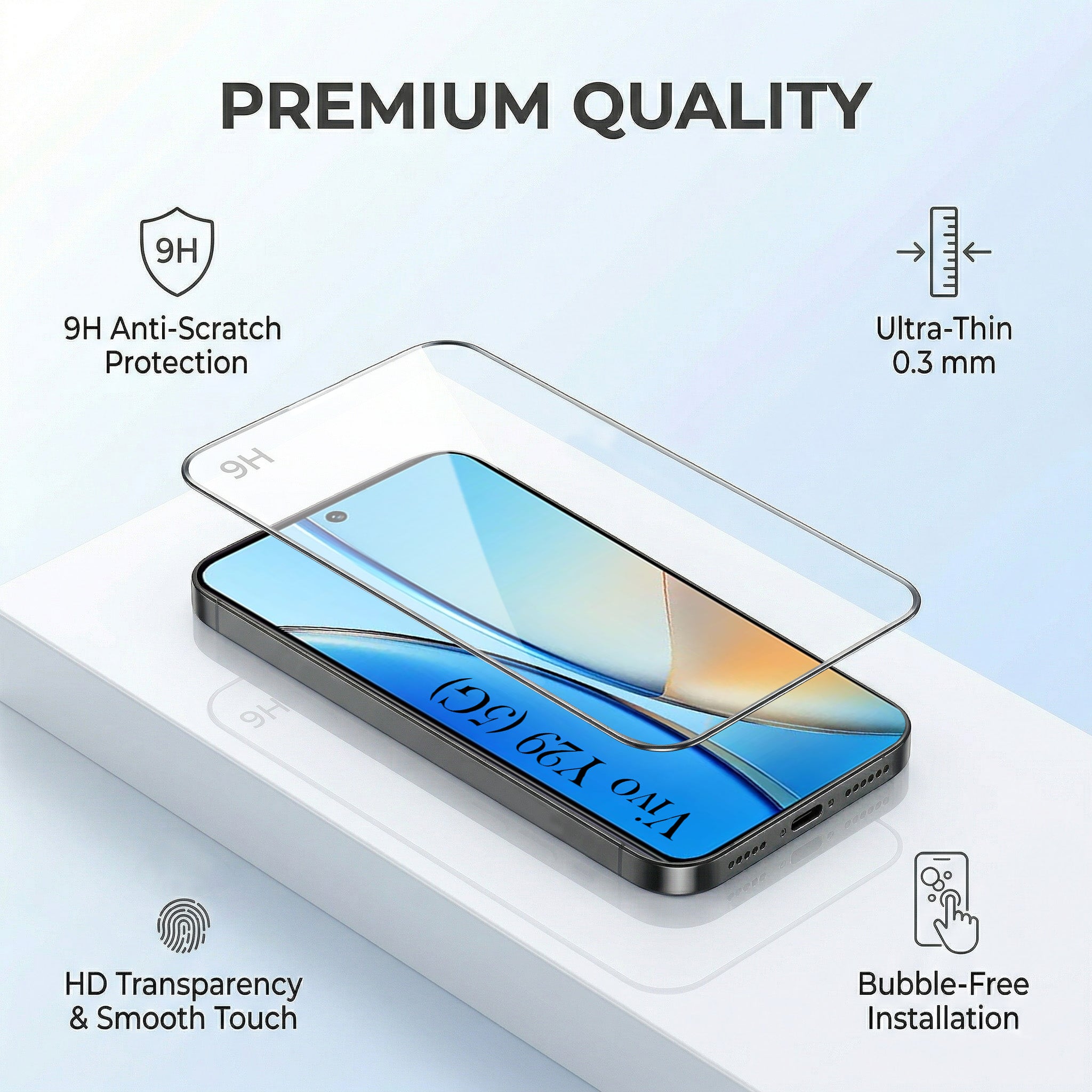 For Vivo Y29 Combo with Back Cover and 9H Tempered Glass (Liquid Silicone | Camera Protection | Oleophobic Coating Screen Glass)